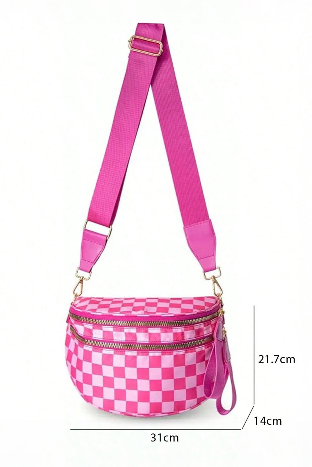 Pink Checkered Print Wide Strap Large Crossbody Bag