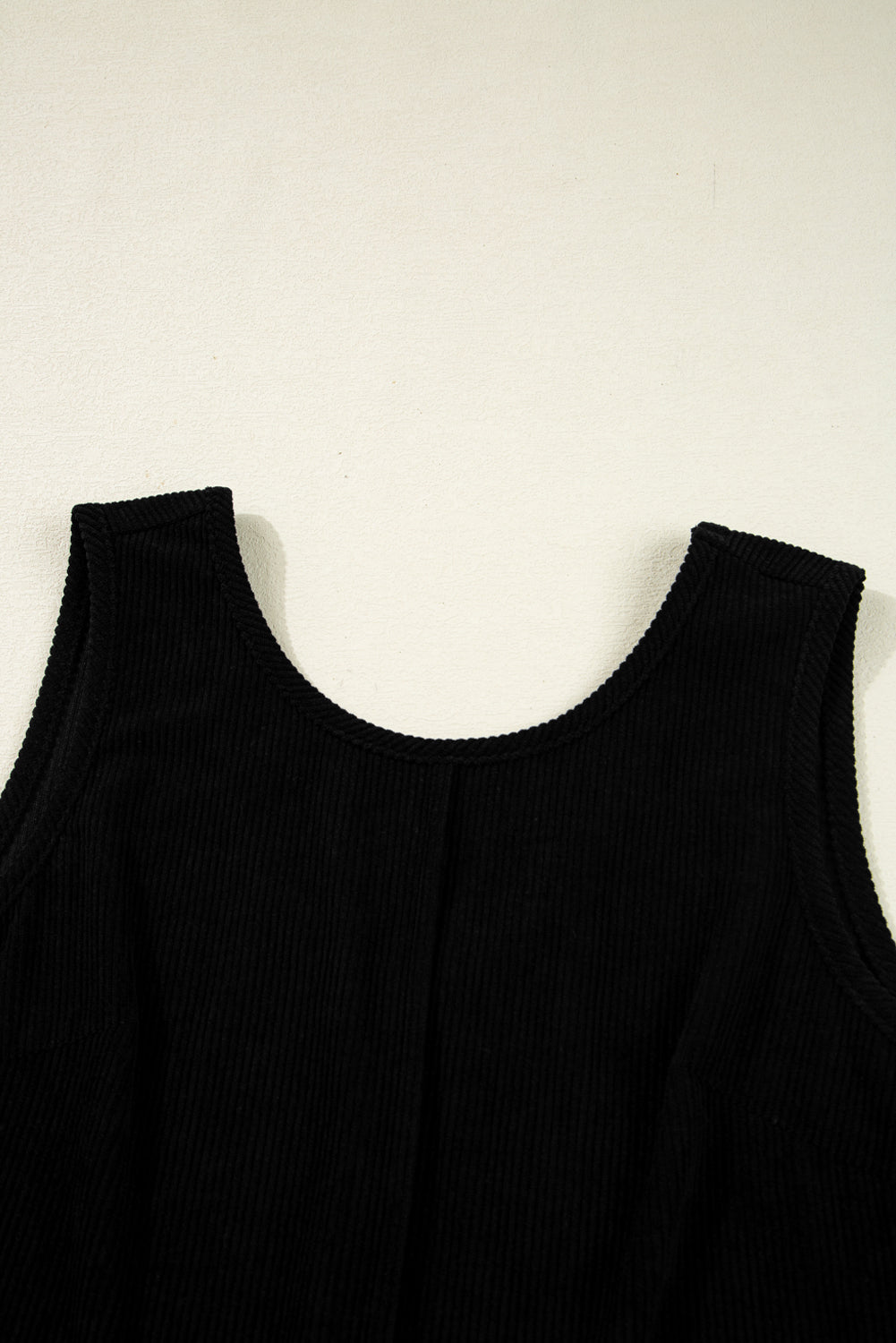 Black Corduroy Exposed Seam Sleeveless Mini Dress