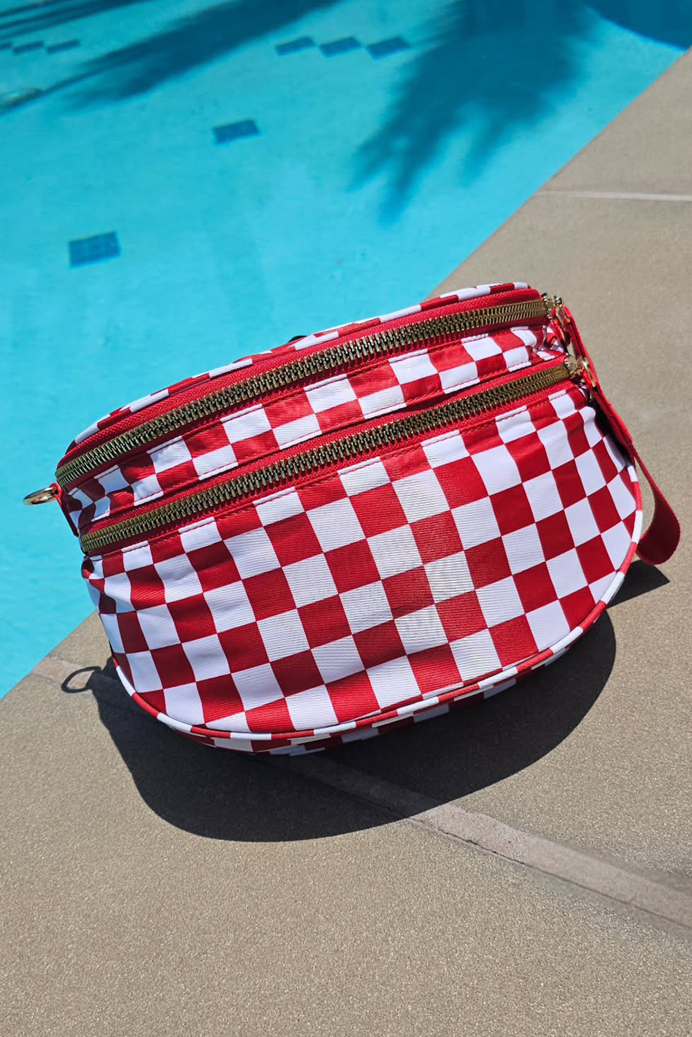 Pink Checkered Print Wide Strap Large Crossbody Bag