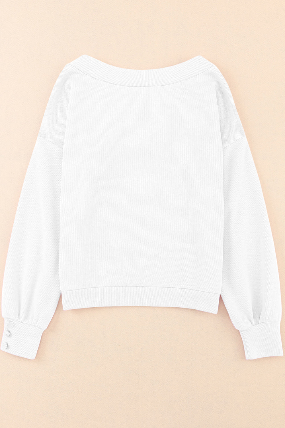 White Knitted V Neck Buttoned Cuffs Blouse