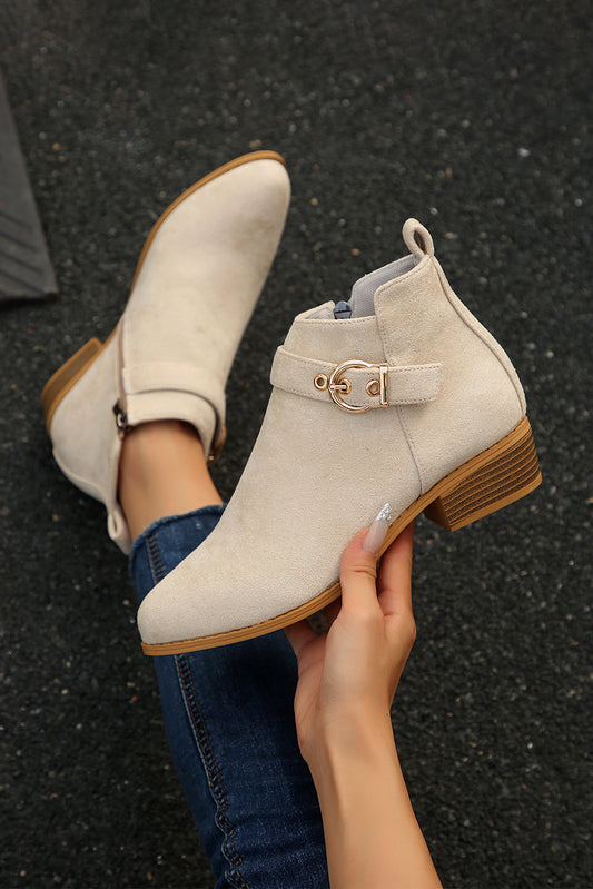 Beige Retro Pointed Toe Ankle Boots