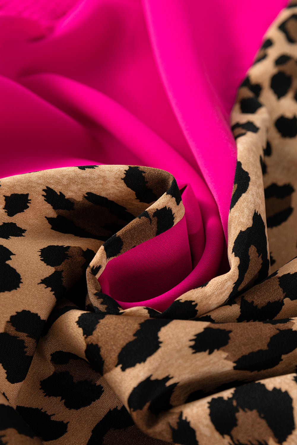 Rose Red Leopard Contrast Patchwork Ruffled Sleeve Short Shift Dress