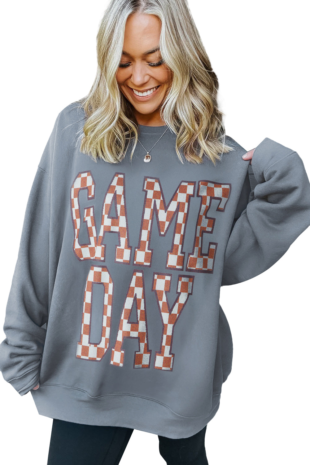 Sleet GAME DAY Checkered Letter Graphic Oversized Sweatshirt