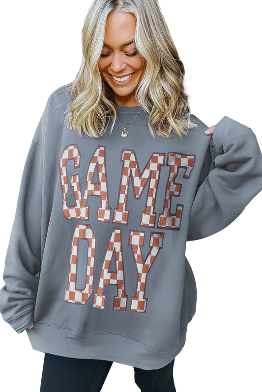 Sleet GAME DAY Checkered Letter Graphic Oversized Sweatshirt