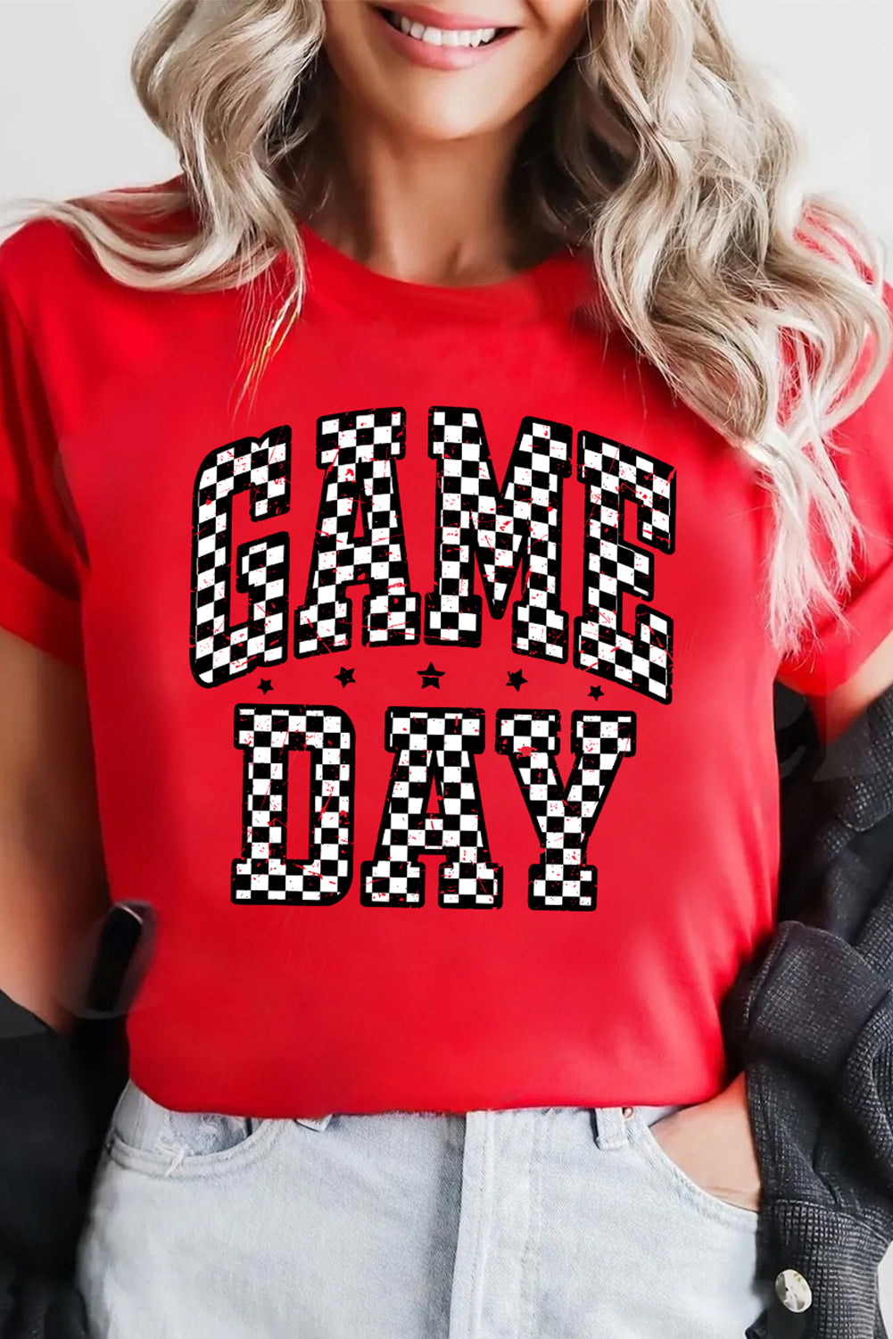 Red Checkered Game Day Heat Transfer Printing Graphic T Shirt