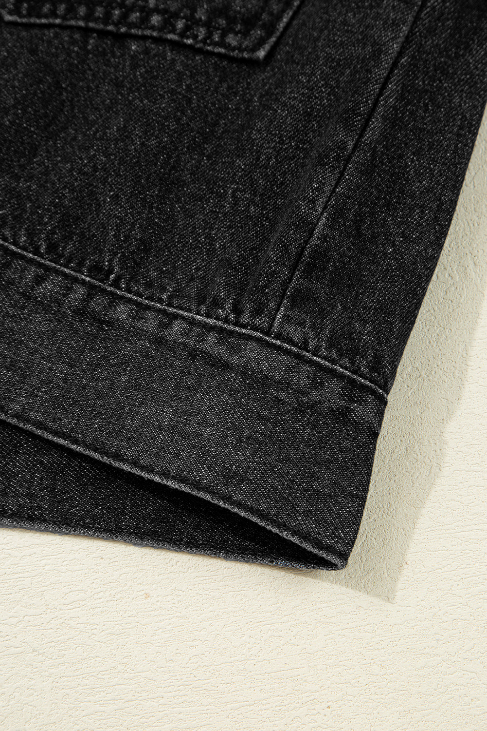 Black Chest Pocket Drop Shoulder Hooded Denim Jacket