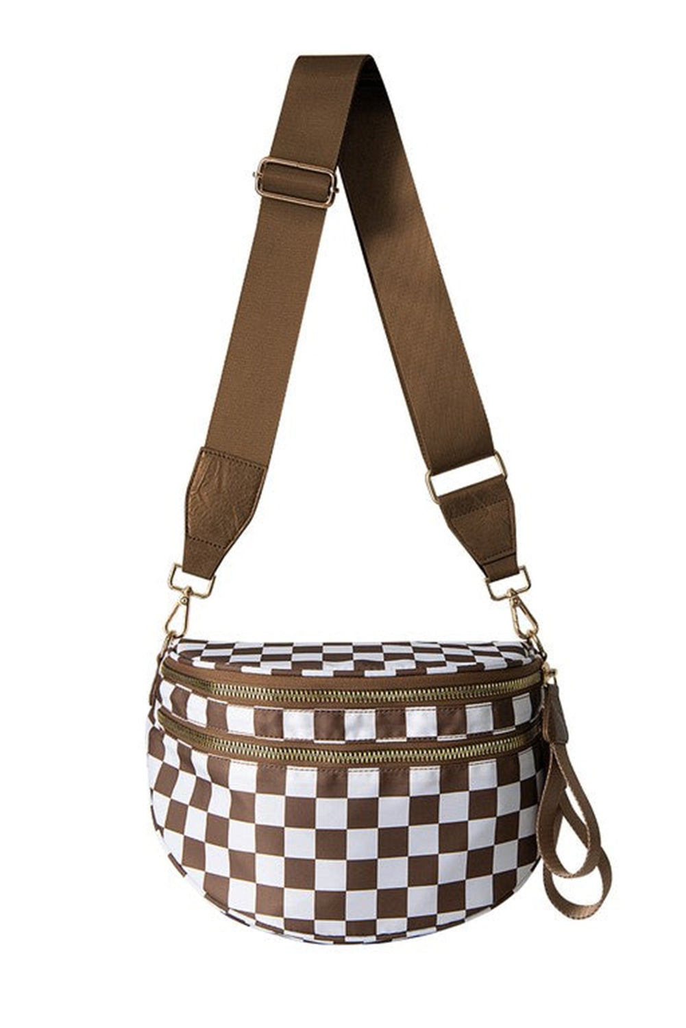 Pink Checkered Print Wide Strap Large Crossbody Bag