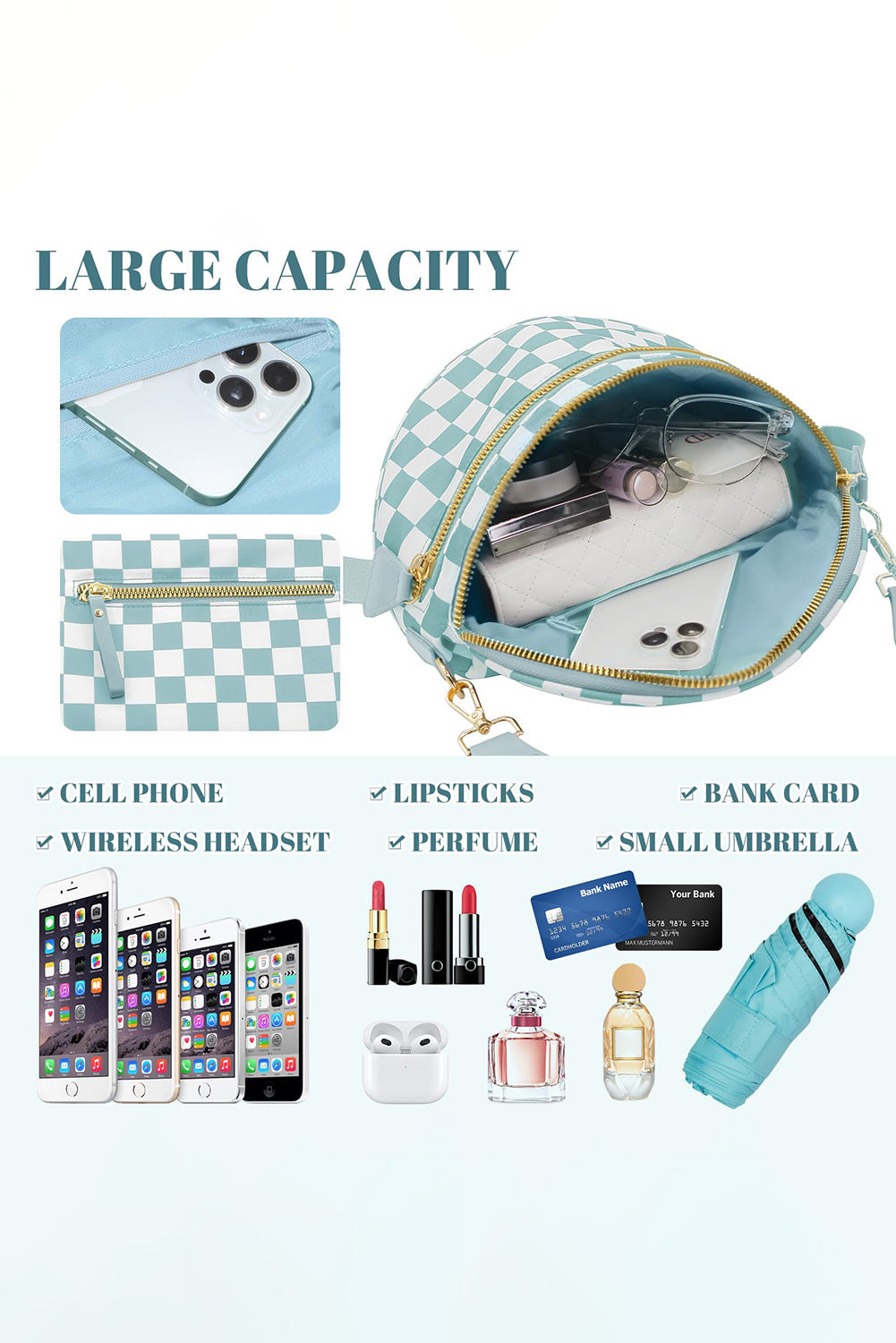 Pink Checkered Print Wide Strap Large Crossbody Bag