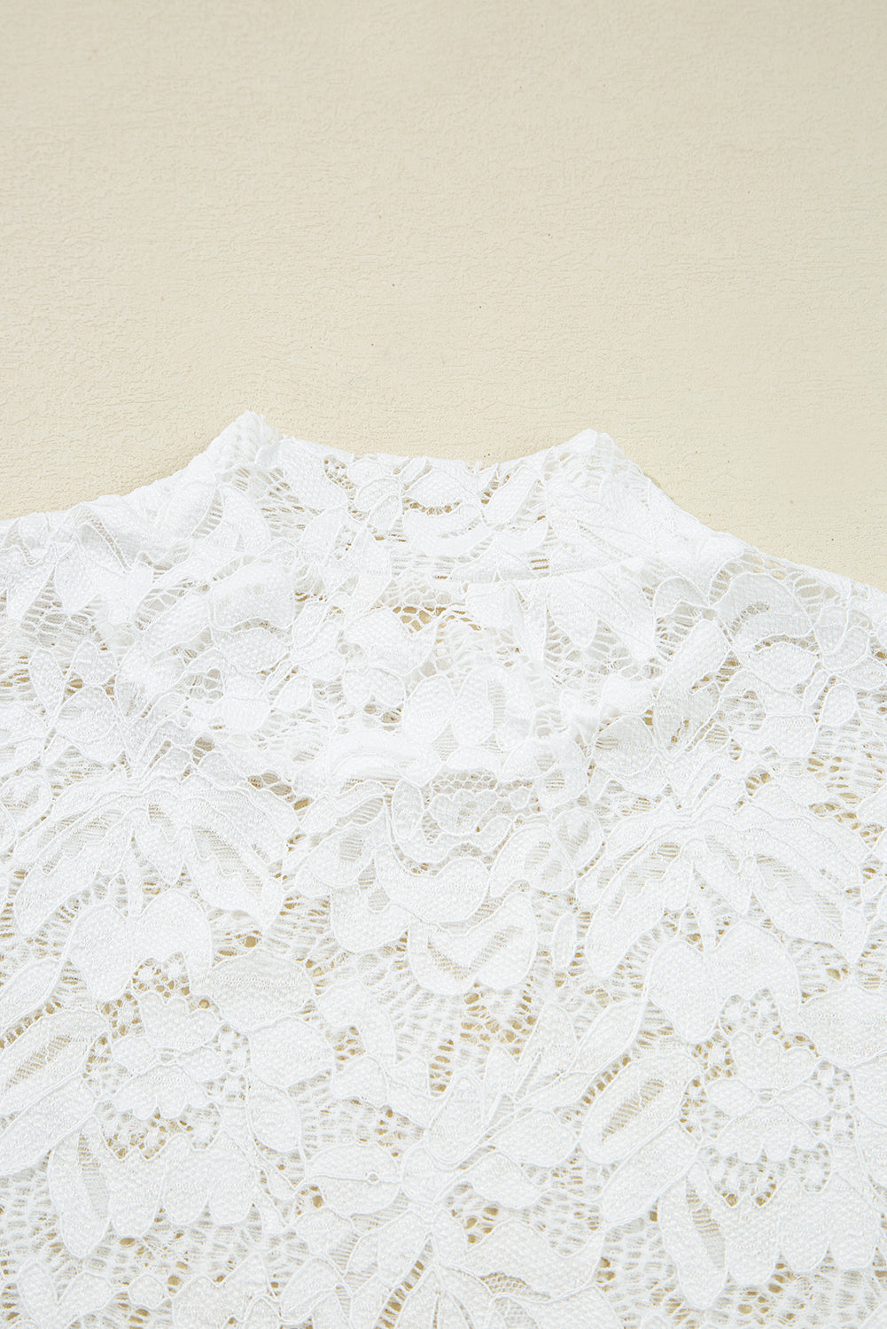 White Lace Crochet Bell Sleeve Mock Neck Blouse