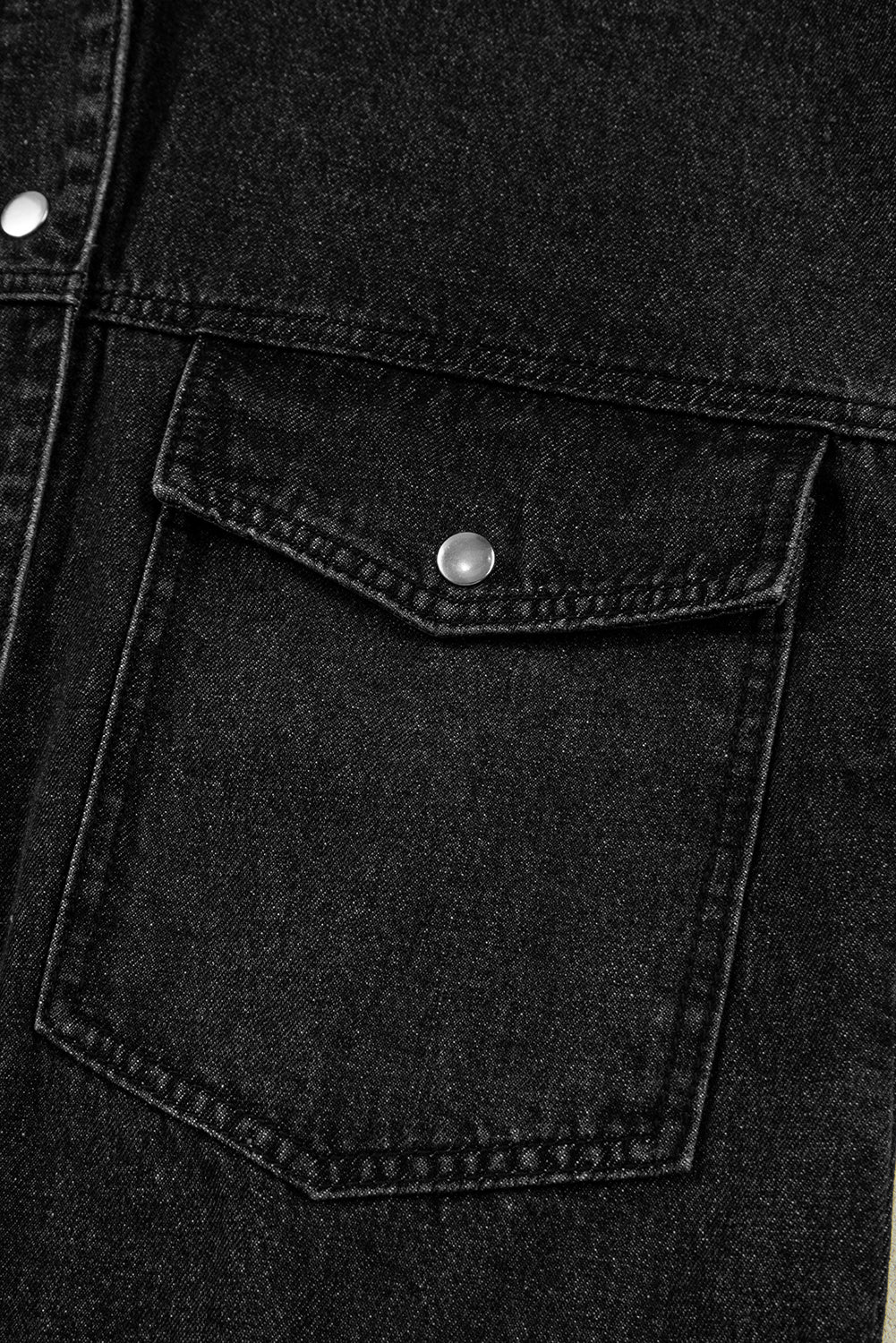 Black Chest Pocket Drop Shoulder Hooded Denim Jacket