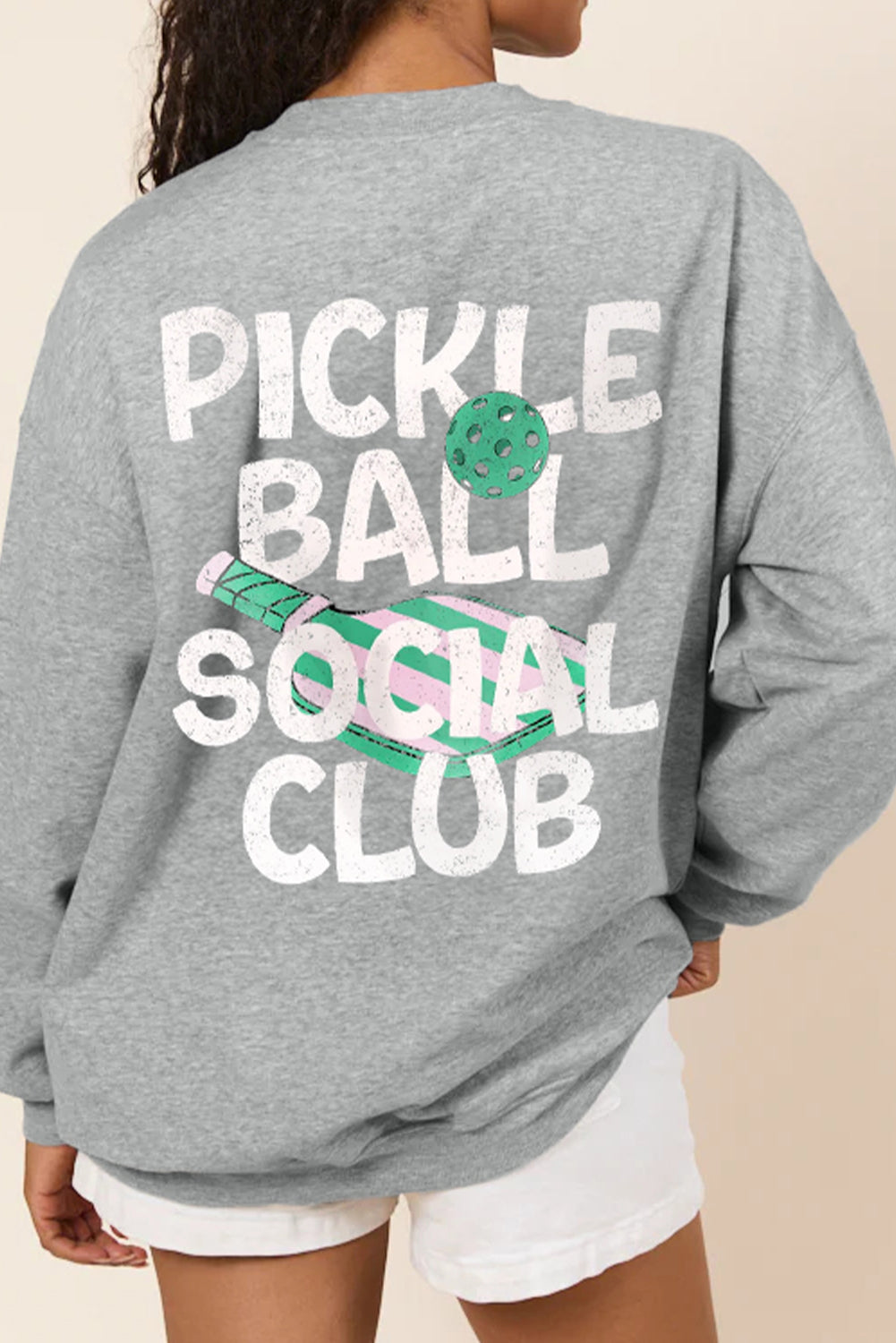 Gray PICKLE BALL SOCIAL CLUB Game Day Heat Transfer Printing Graphic Sweatshirt