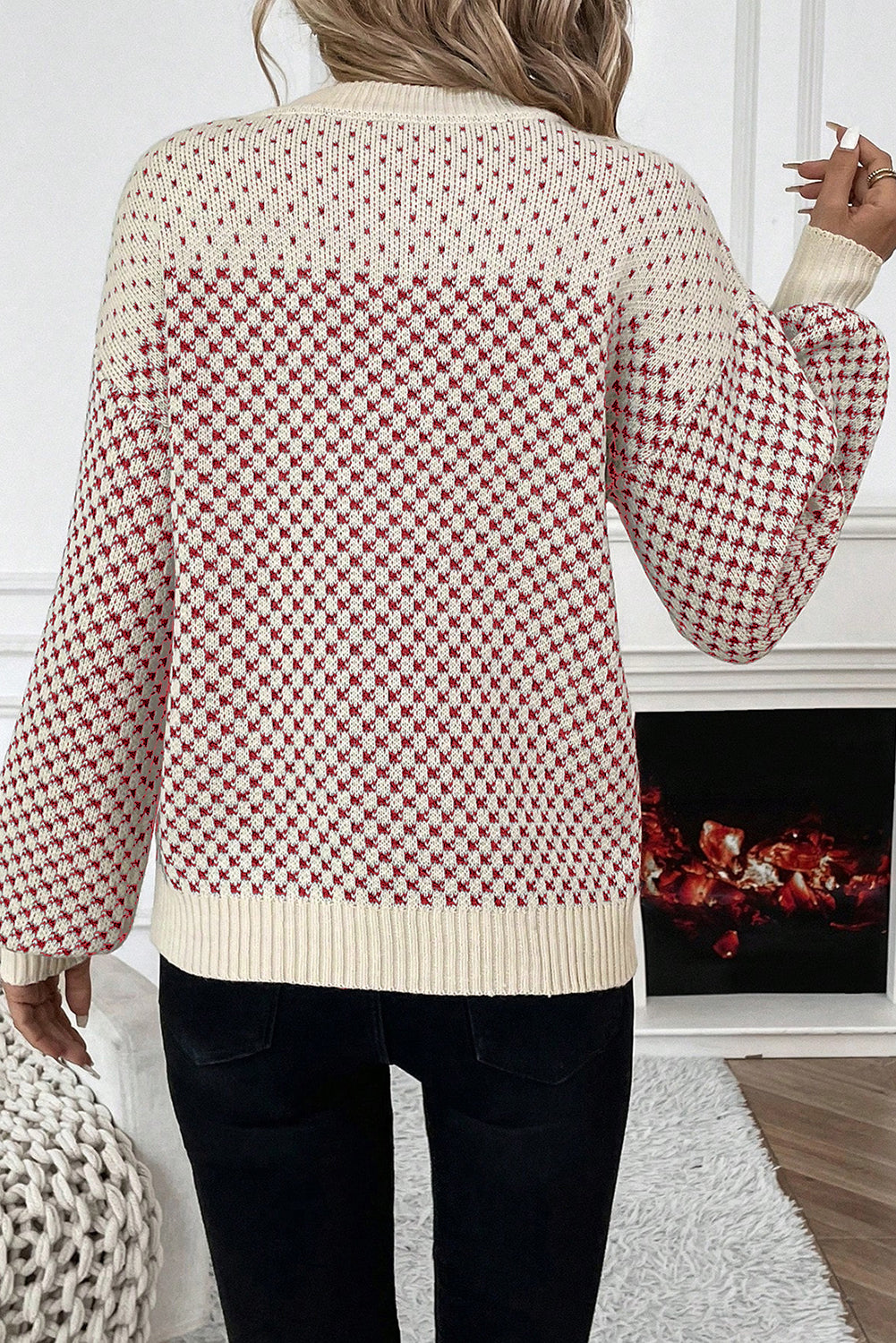 Red Colorblock Bishop Sleeve Knit Sweater