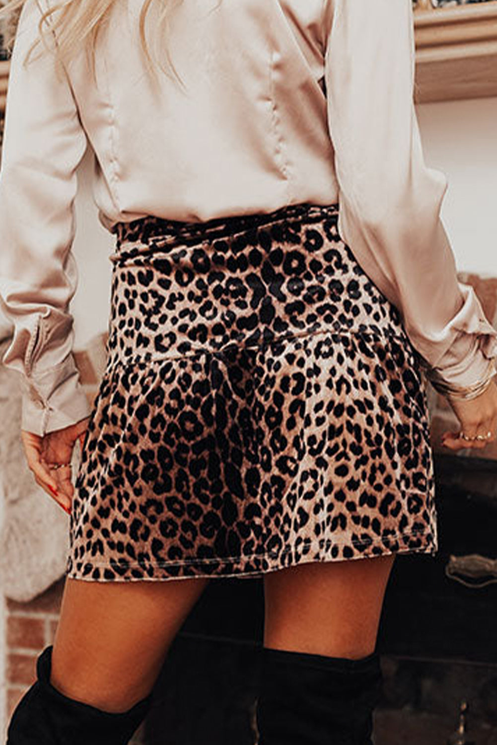 Brown Leopard Tiered Patchwork Hot Mini Skirt