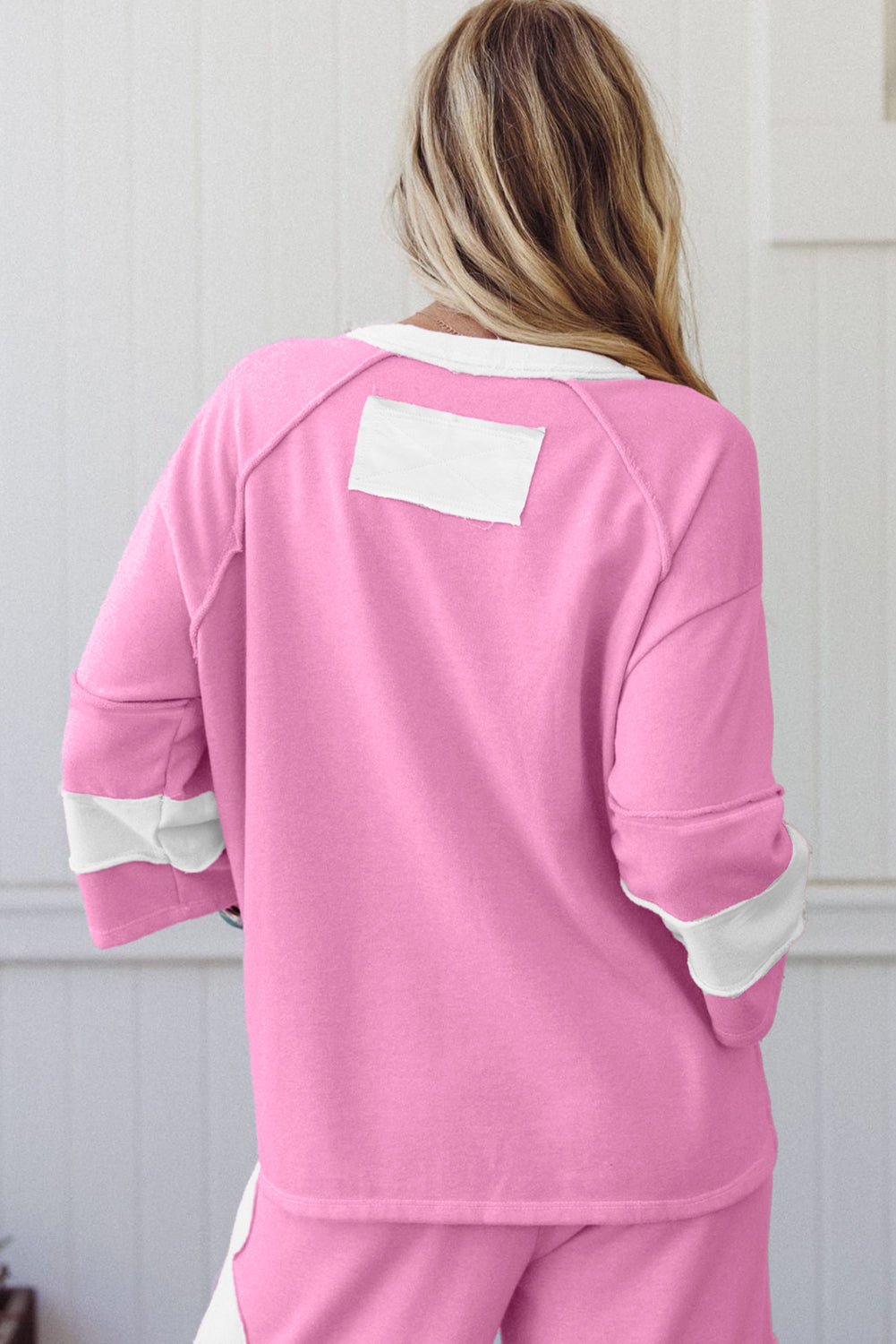 Orchid Bouquet Flower Patched Raw Seam Colorblock Loose Pants Set