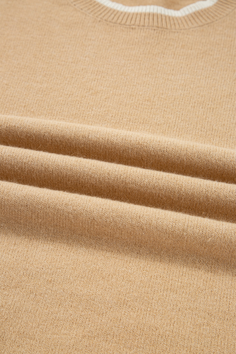 Tan Leopard Bow Decor Split Cuffs Contrast Trim Sweater