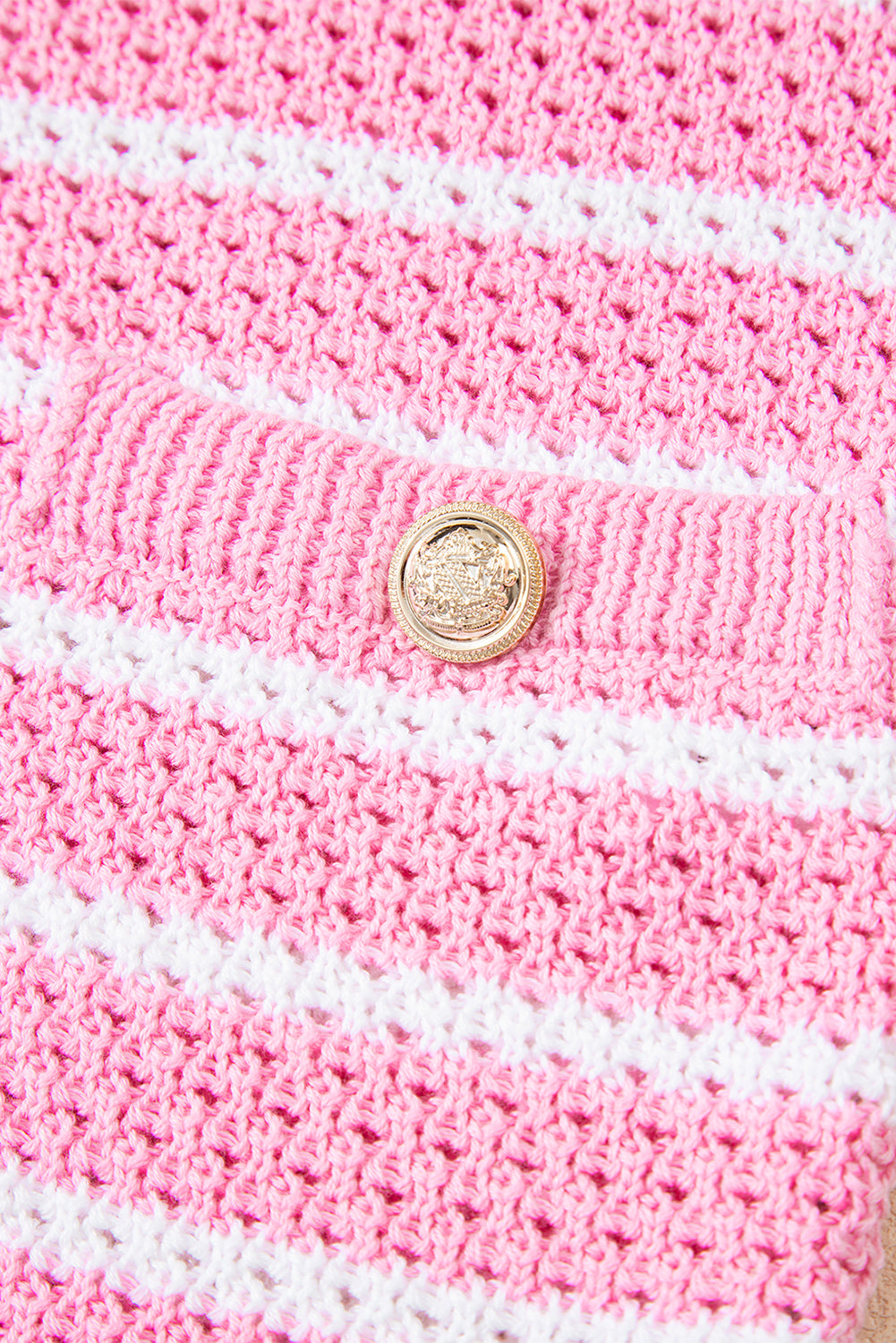 Pink Striped V Neck Button Knit Vest