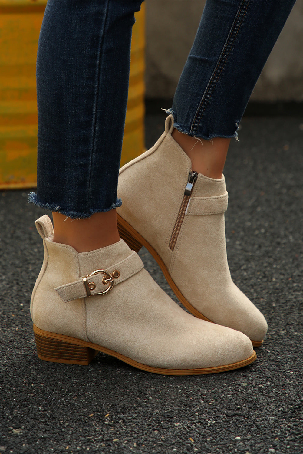 Beige Retro Pointed Toe Ankle Boots