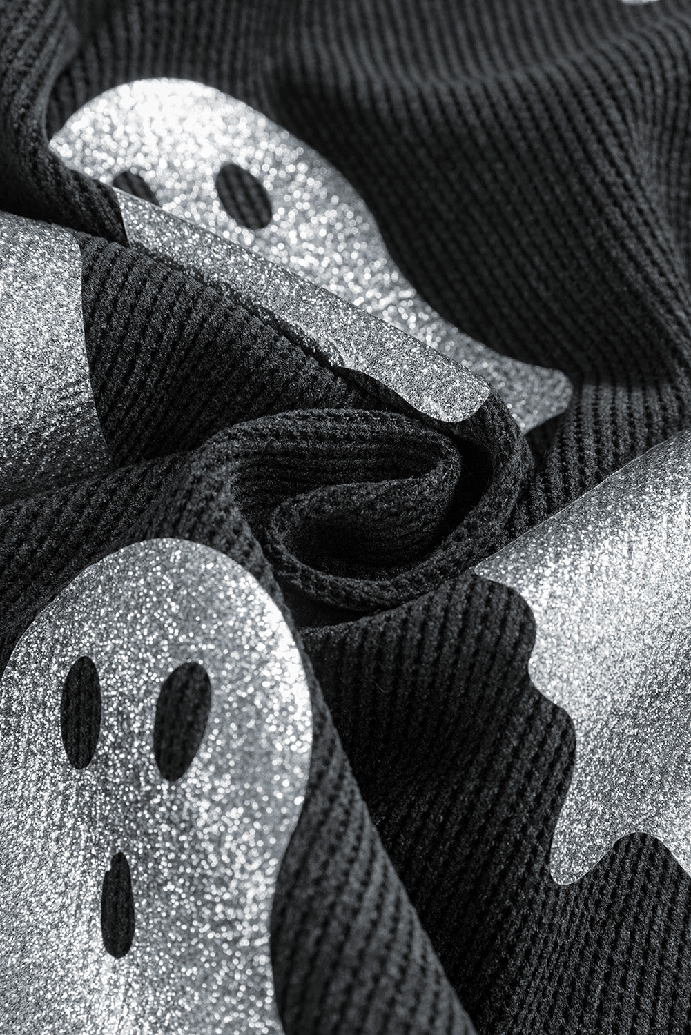 Black Halloween Ghost Corded Crew Neck Loose Sweatshirt