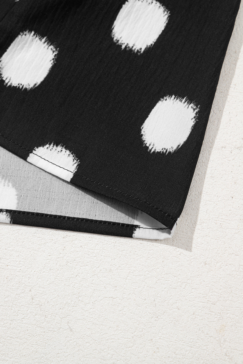 Rose Polka Dot Print Shirred Notched Neck Puff Sleeve Blouse