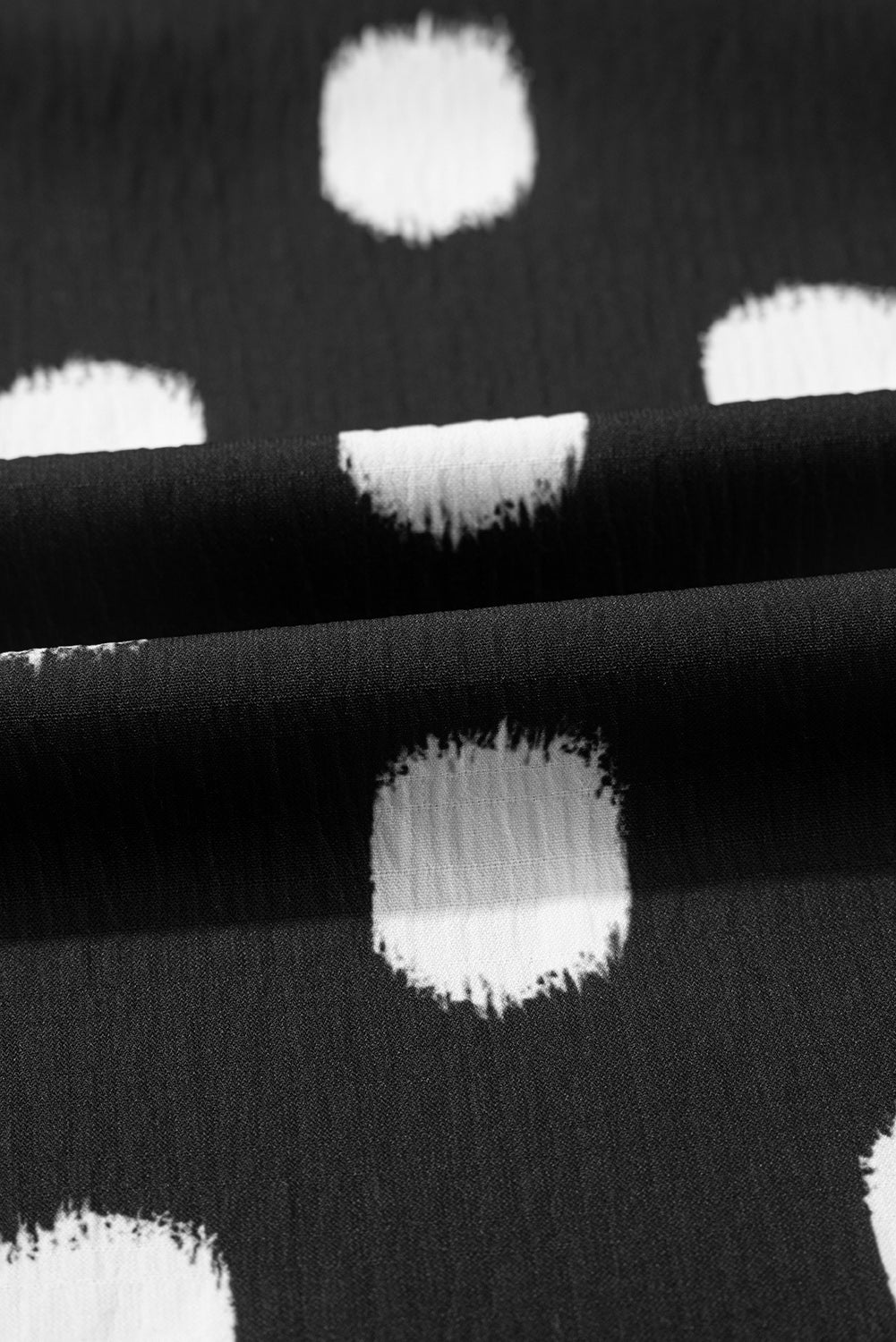 Rose Polka Dot Print Shirred Notched Neck Puff Sleeve Blouse