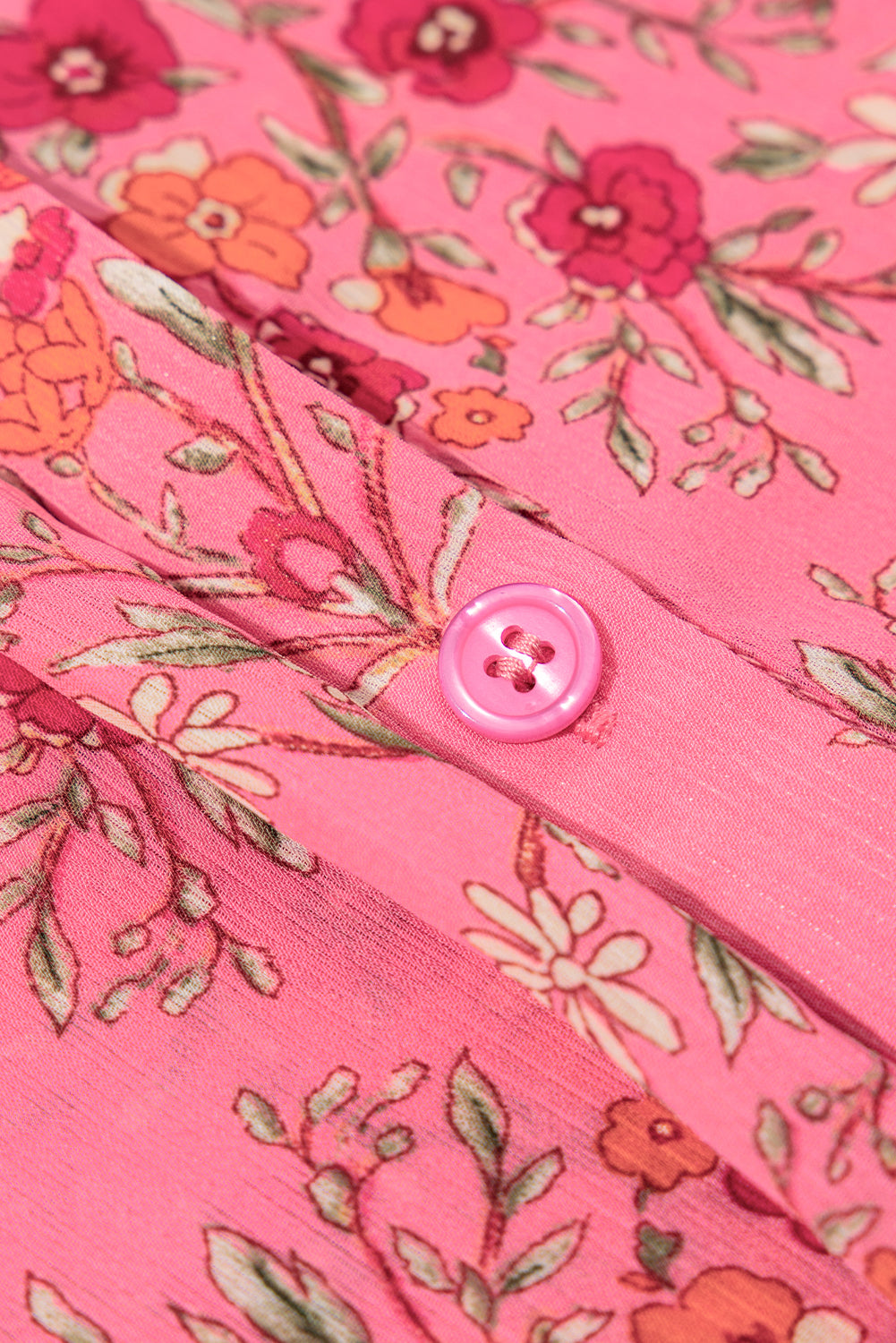 Black Floral Print Collared Button Up Puff Sleeve Shirt