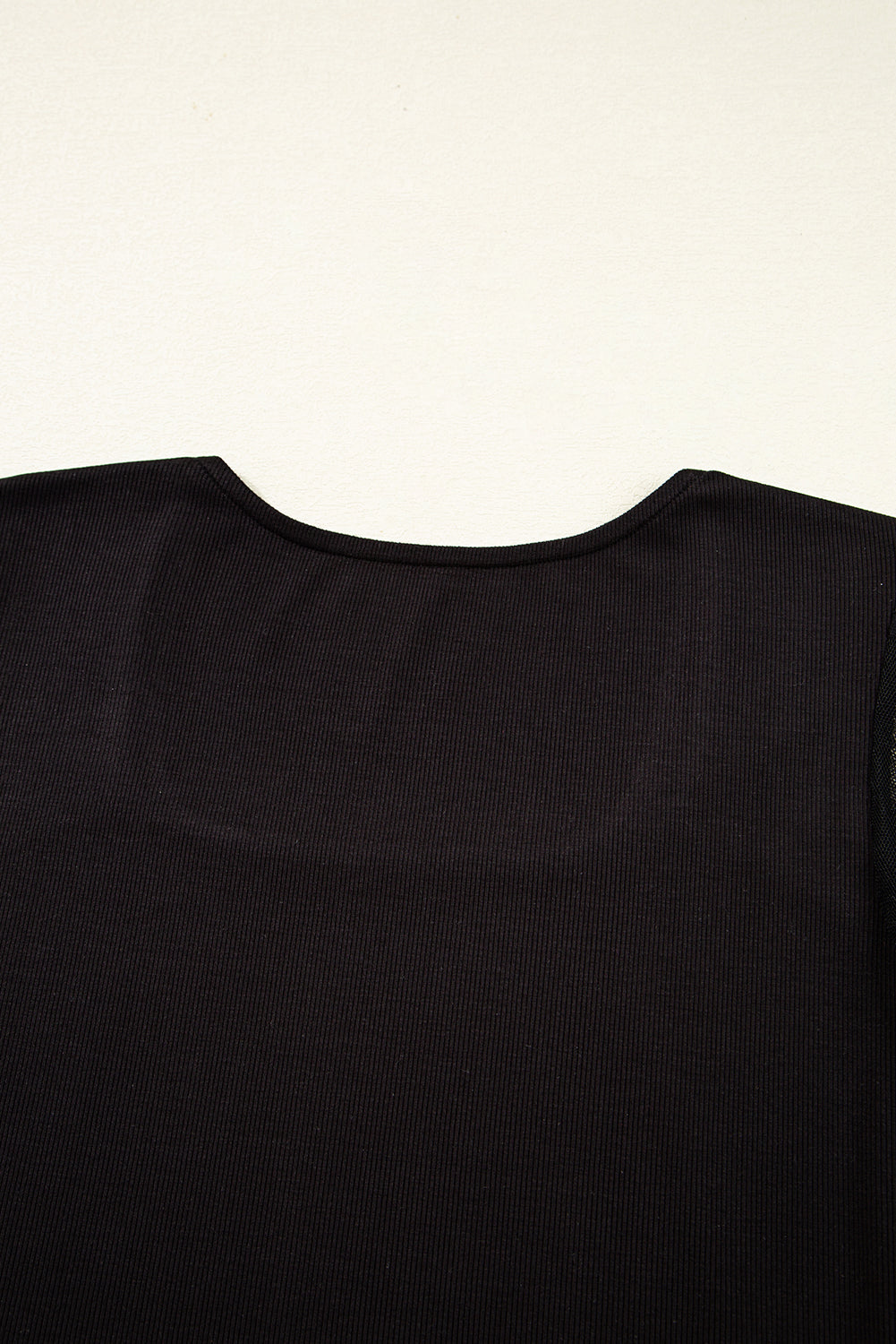 Black Polka Dot Mesh Puff Sleeve Patchwork Ribbed Square Neck Slim Top