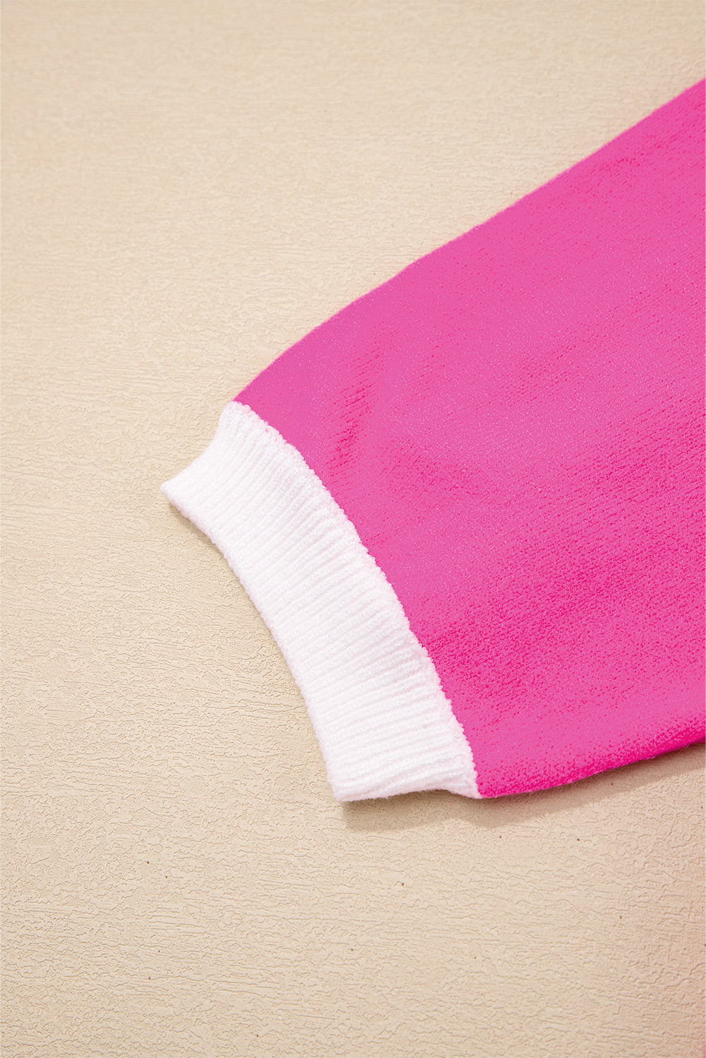 Bright Pink XOXO Embroidered Graphic Valentines Contrast Trim Crew Neck Short Puff Sleeve Sweater Tee