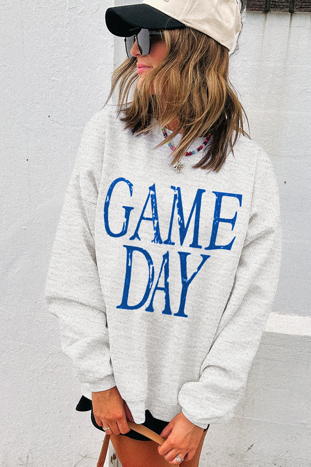Blue GAME DAY Vintage Washed Letter Graphic Baggy Sweatshirt