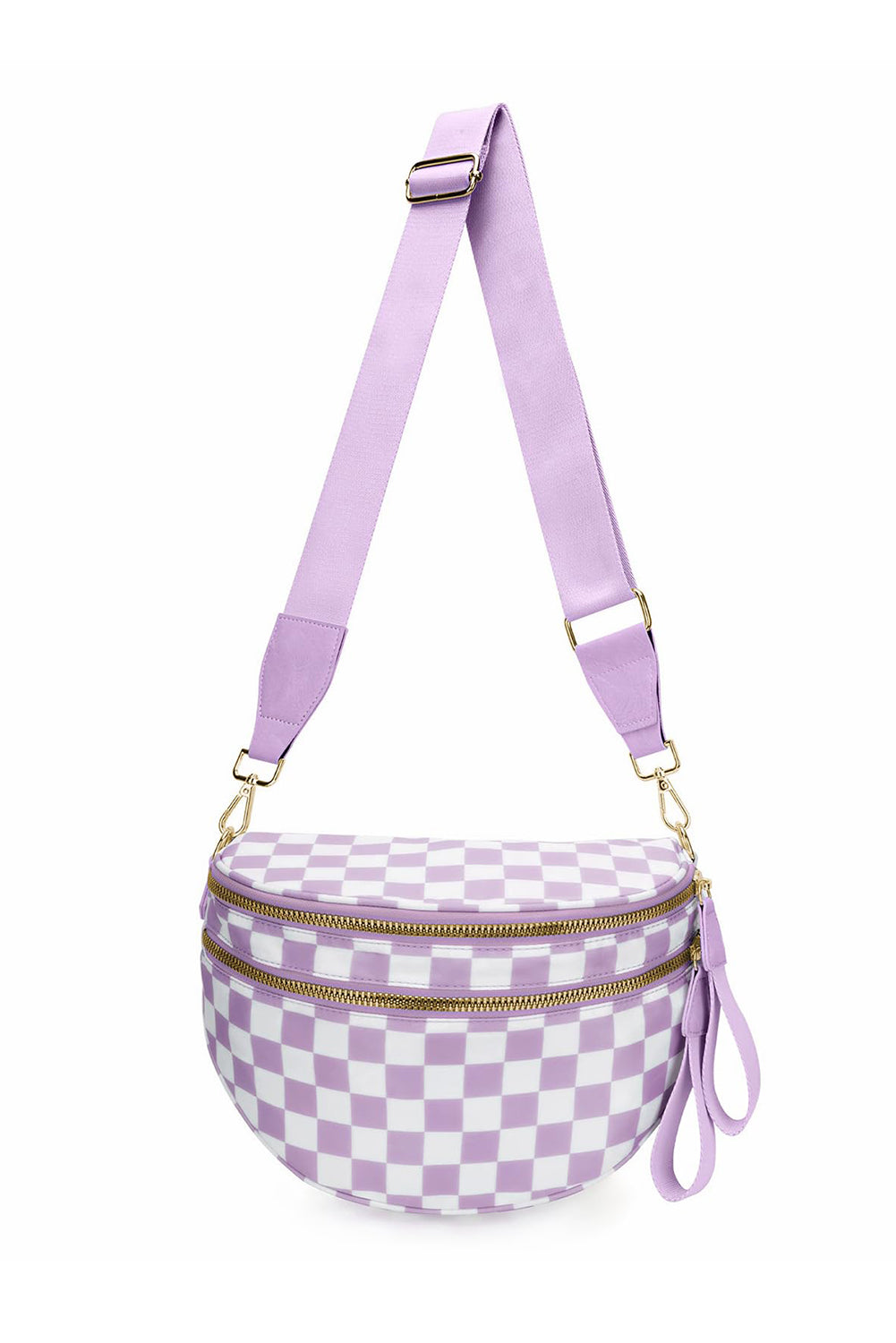 Pink Checkered Print Wide Strap Large Crossbody Bag