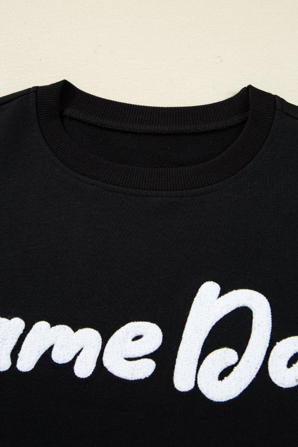 Black Chenille Game Day Letter Patched Drop Shoulder Sweatshirt