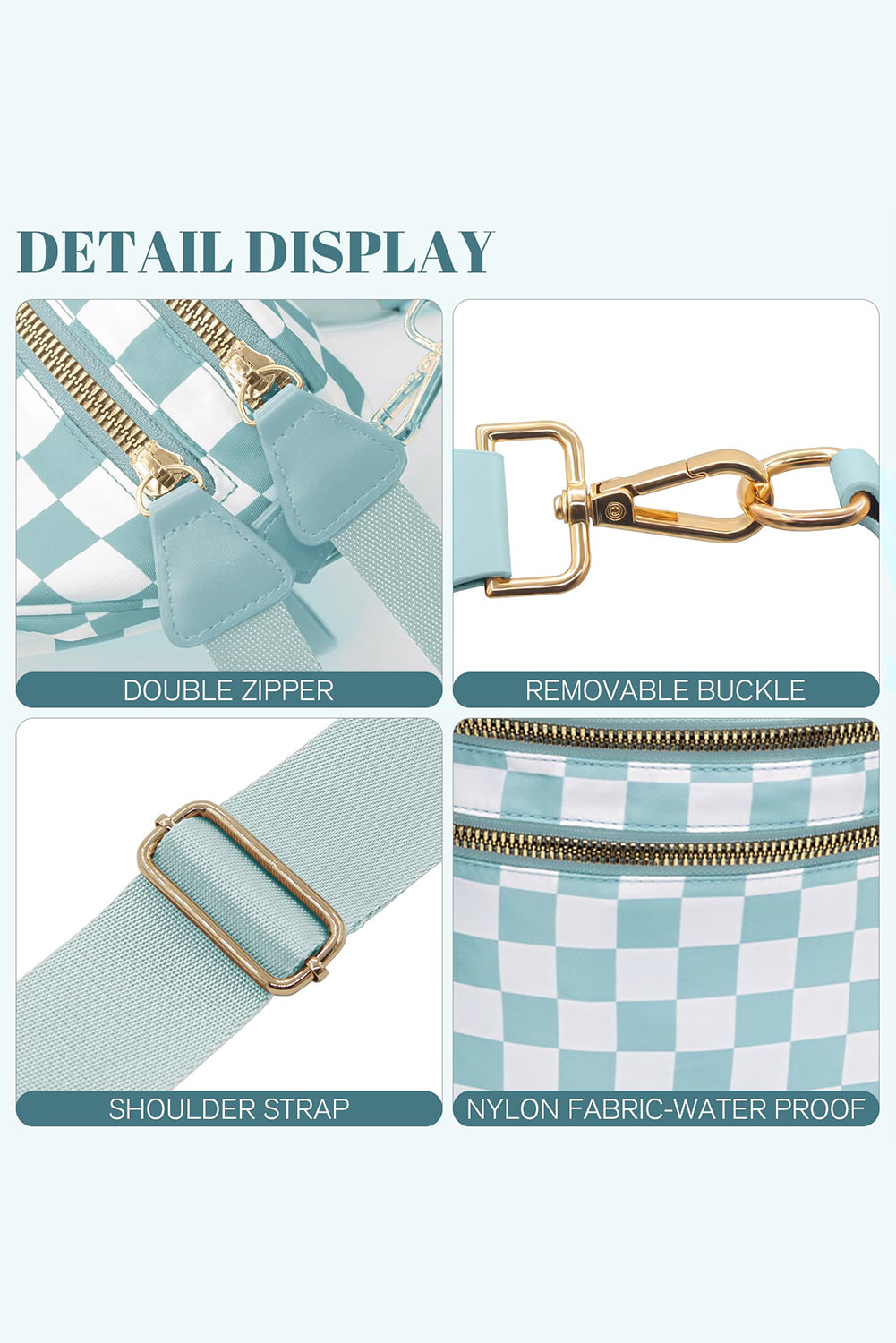 Pink Checkered Print Wide Strap Large Crossbody Bag