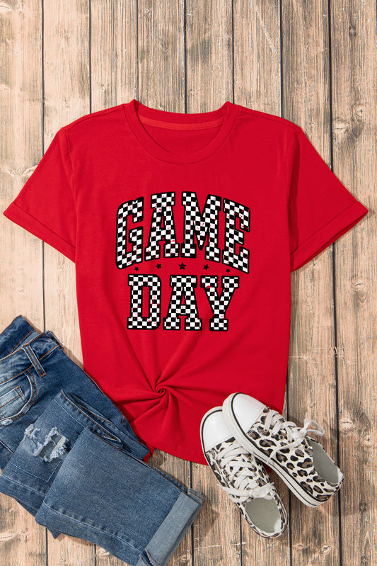 Red Checkered Game Day Heat Transfer Printing Graphic T Shirt