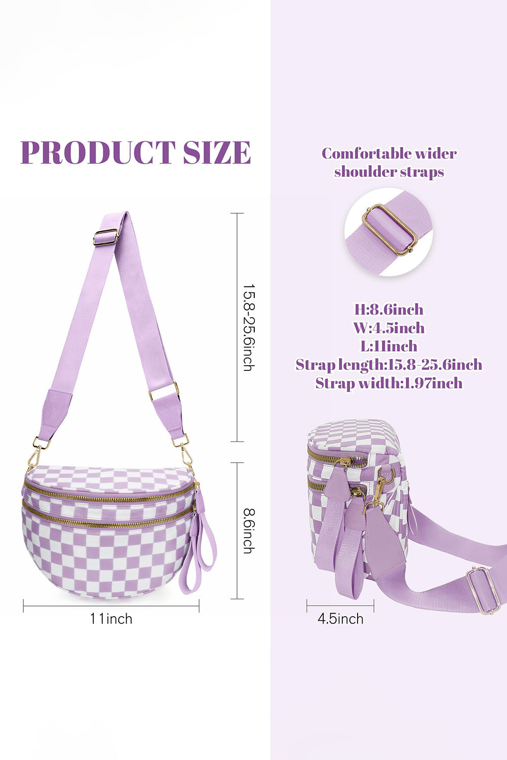 Pink Checkered Print Wide Strap Large Crossbody Bag