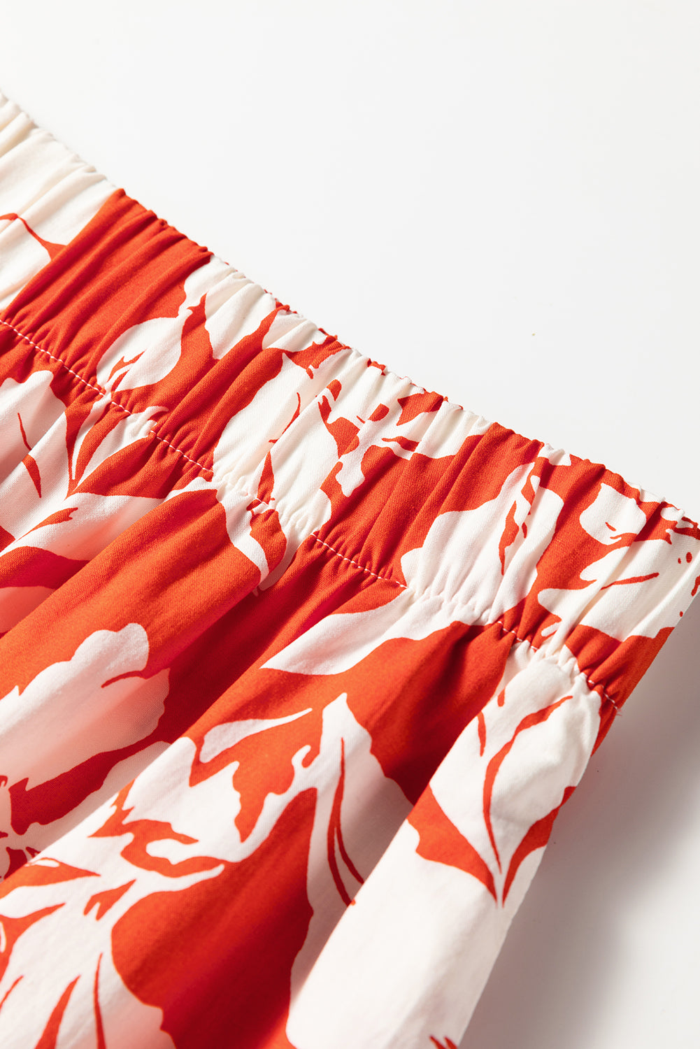 Red High Split Floral Tiered Maxi Skirt