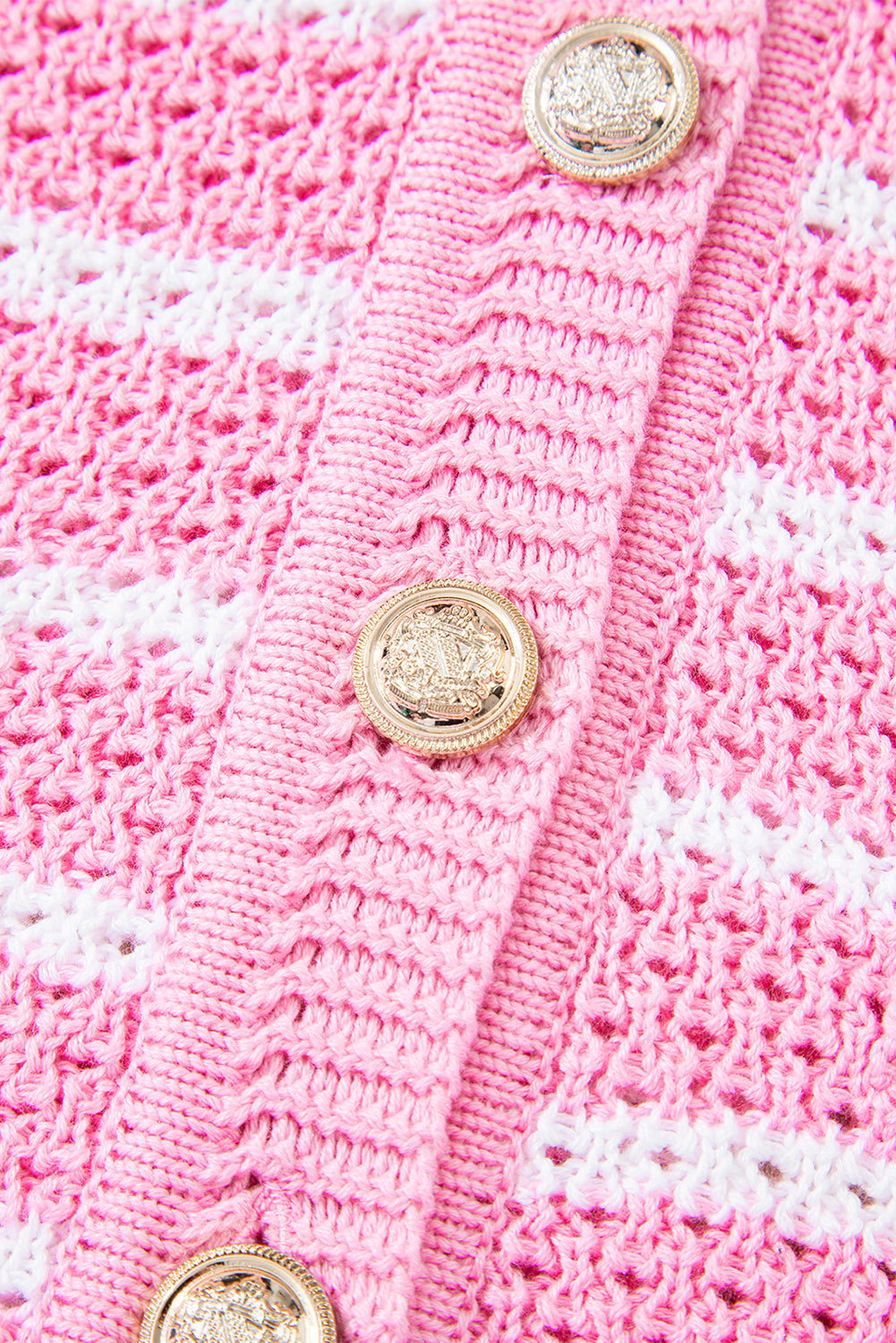 Pink Striped V Neck Button Knit Vest