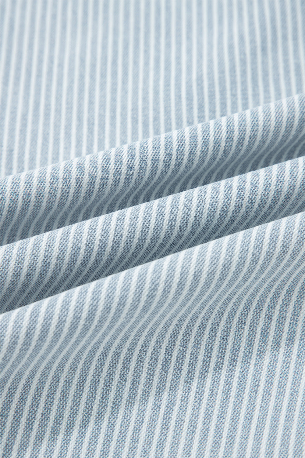 Sky Blue Striped Button Flap Pocket Cuffed Hem Wide Leg Jeans