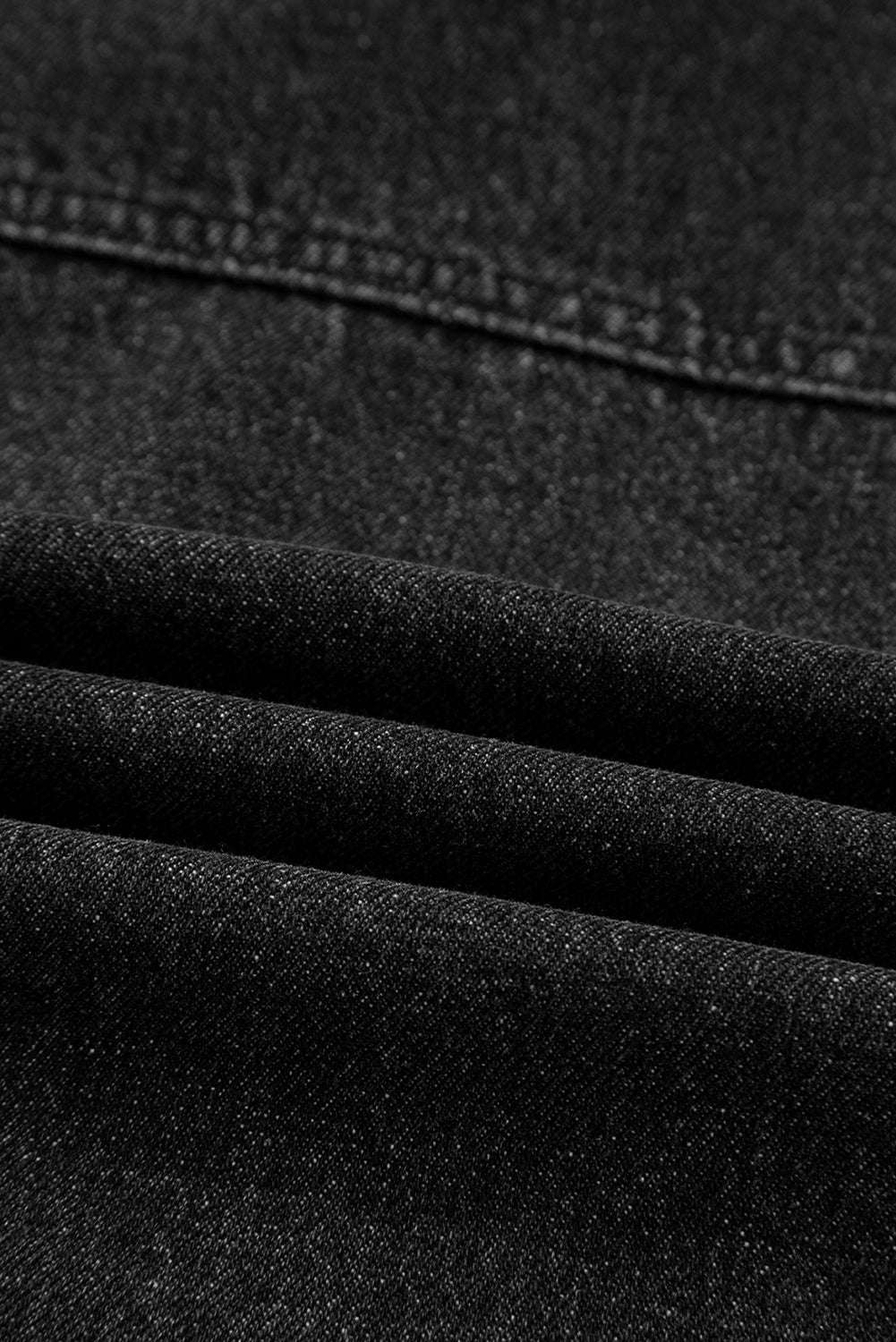 Black Chest Pocket Drop Shoulder Hooded Denim Jacket