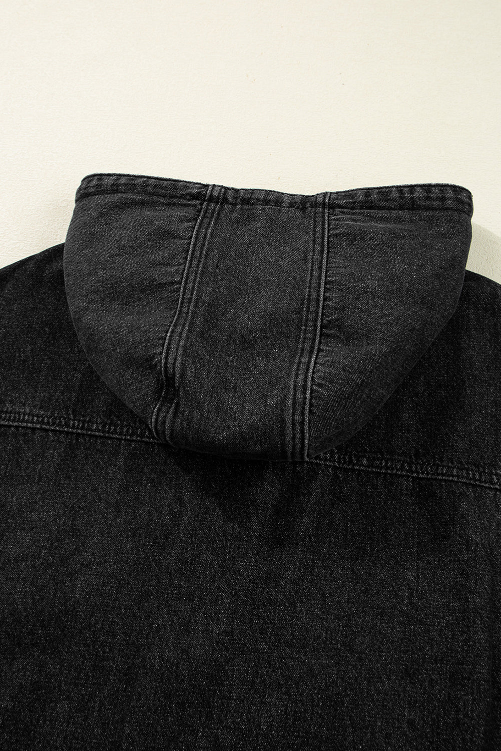 Black Chest Pocket Drop Shoulder Hooded Denim Jacket