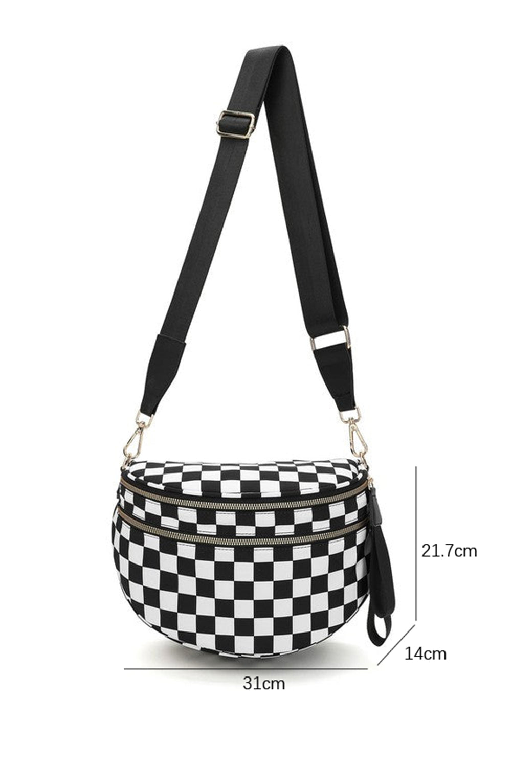 Pink Checkered Print Wide Strap Large Crossbody Bag