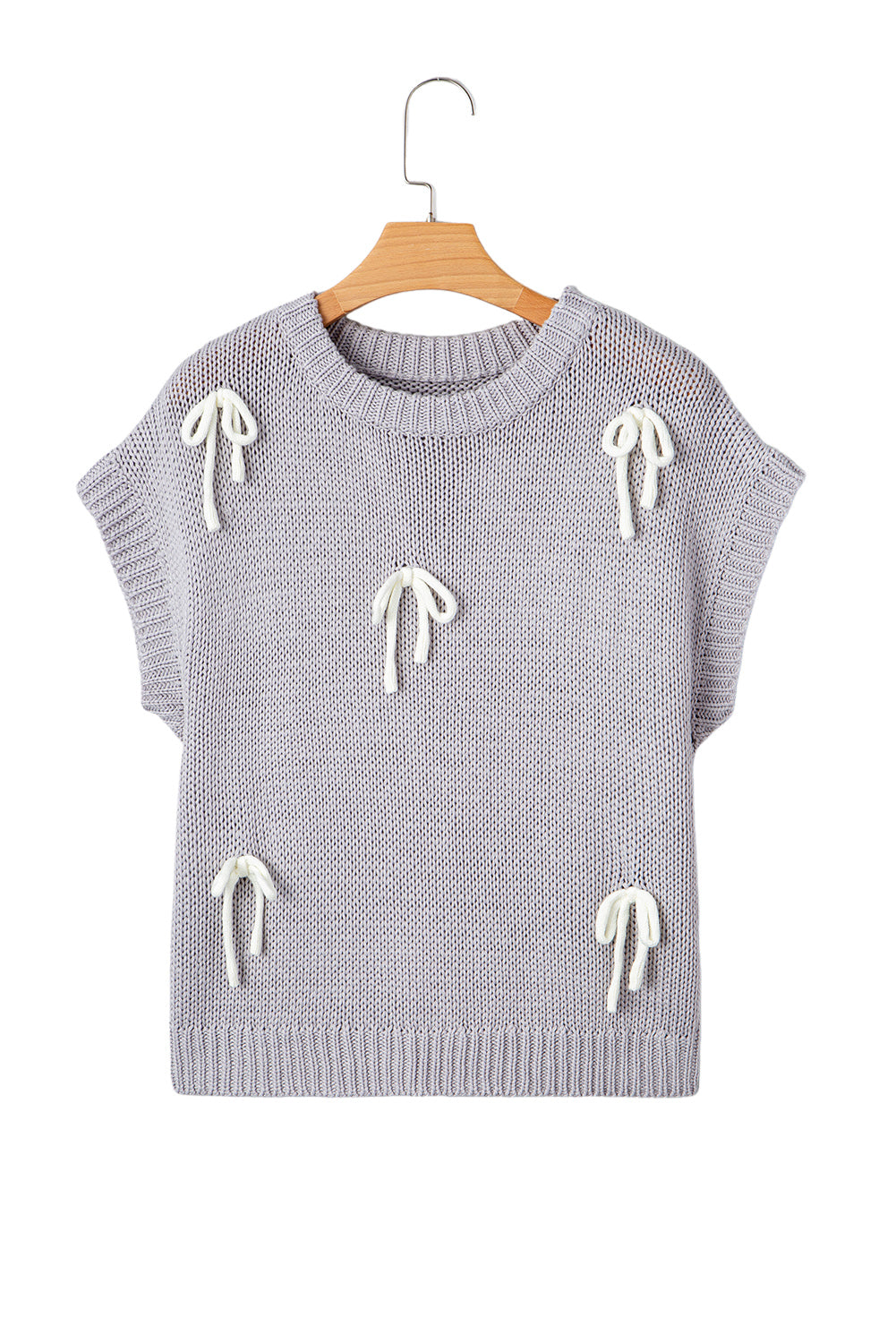 Light Grey Bowknot Applique Cap Sleeve Sweater