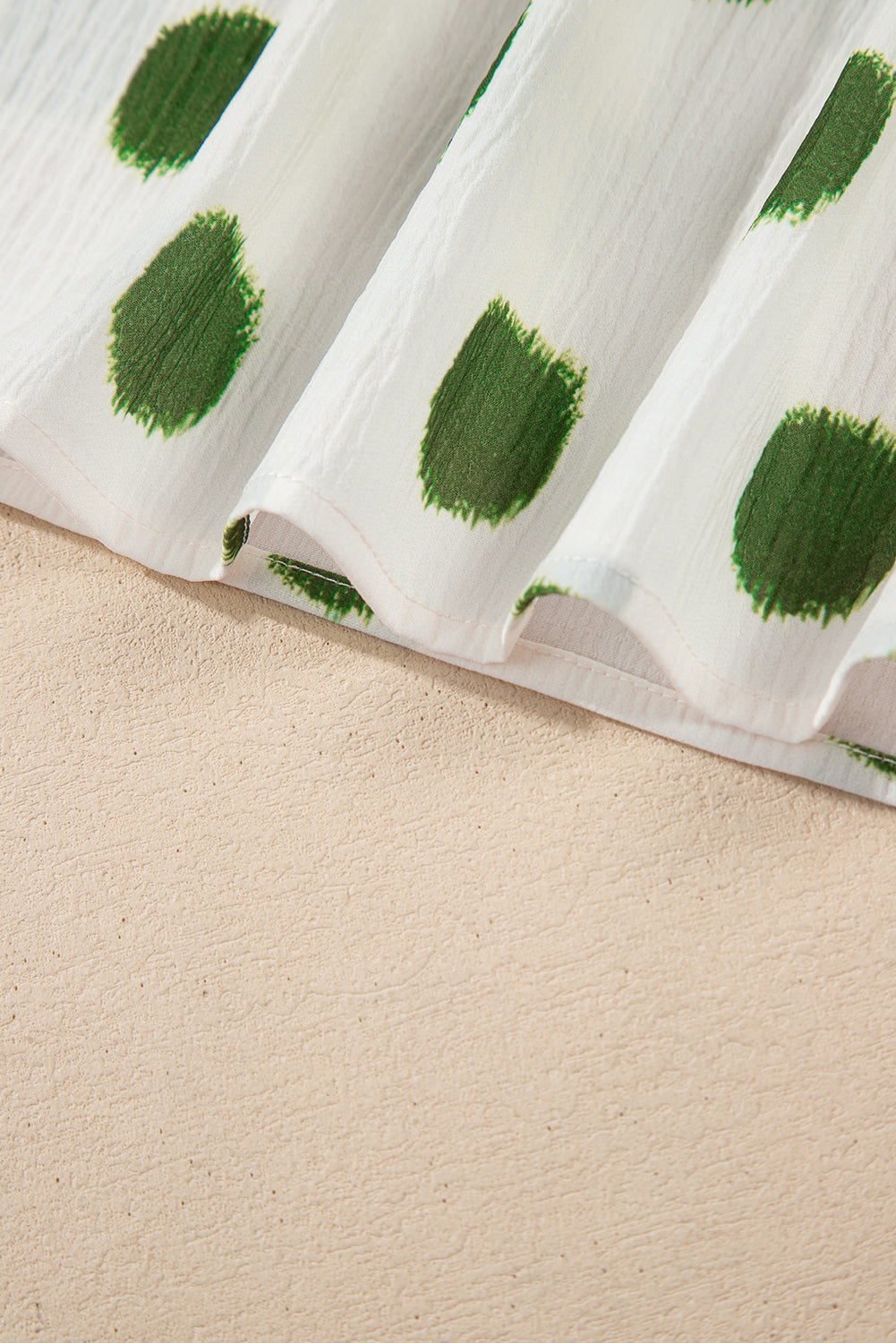 Rose Polka Dot Print Shirred Notched Neck Puff Sleeve Blouse