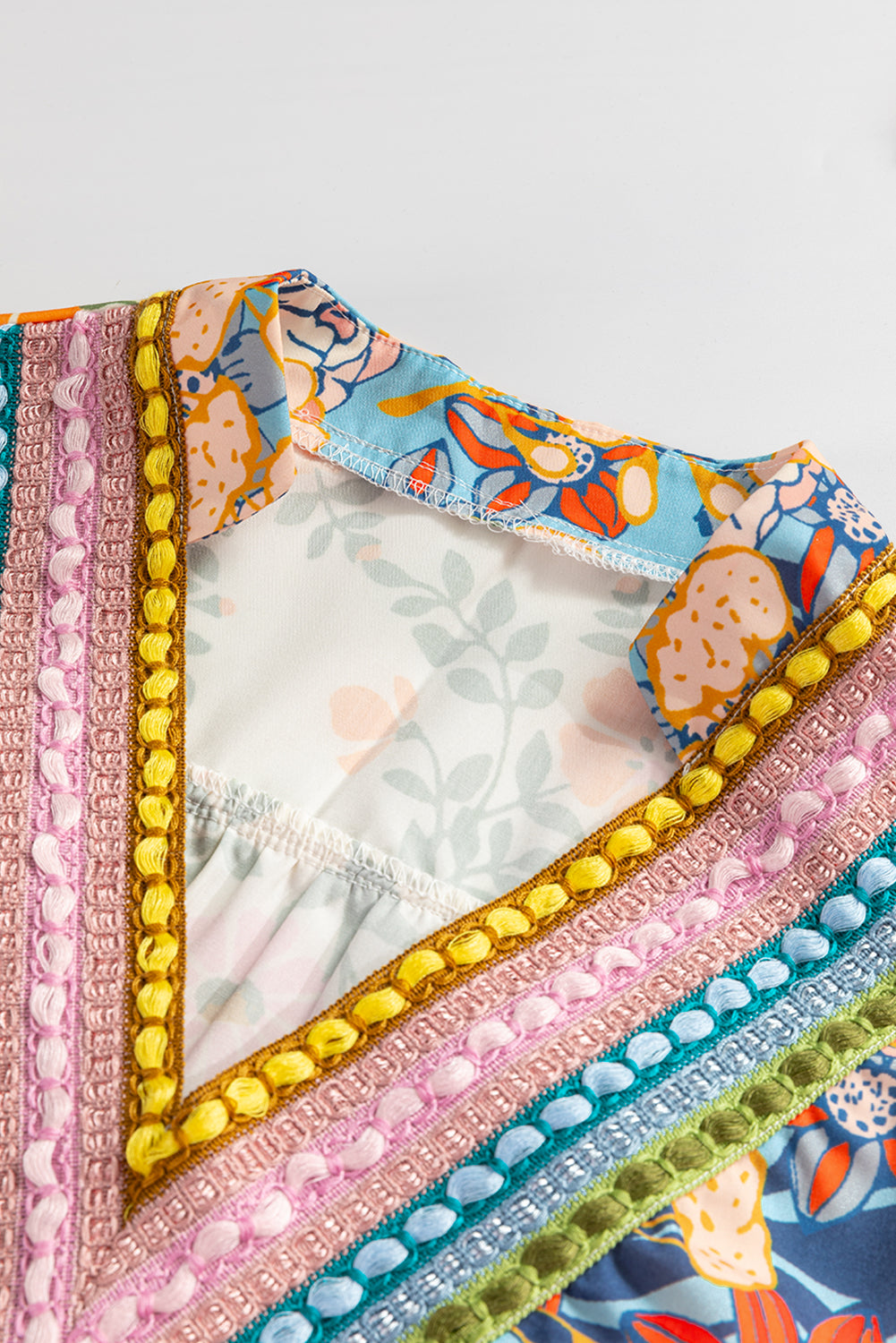 Multicolour Half Sleeve Boho Floral Pop of Color Neckline Blouse