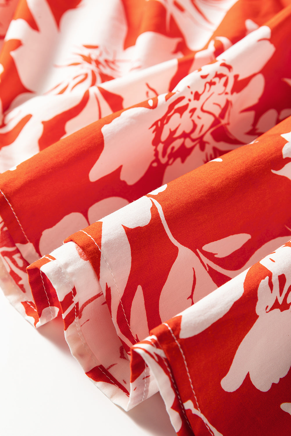 Red High Split Floral Tiered Maxi Skirt