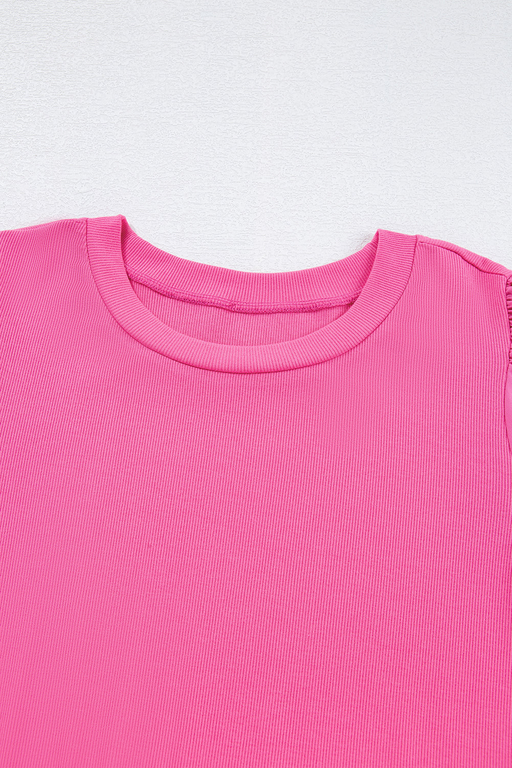 Bright Green Pearl Beaded Puff Sleeve Ribbed Top