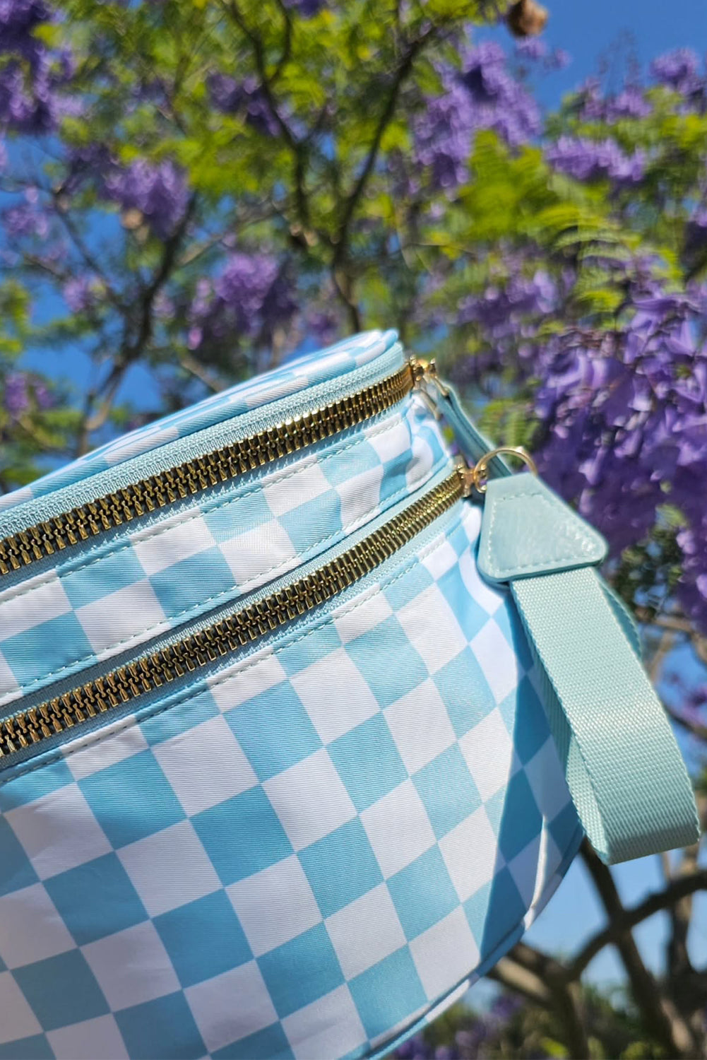 Pink Checkered Print Wide Strap Large Crossbody Bag