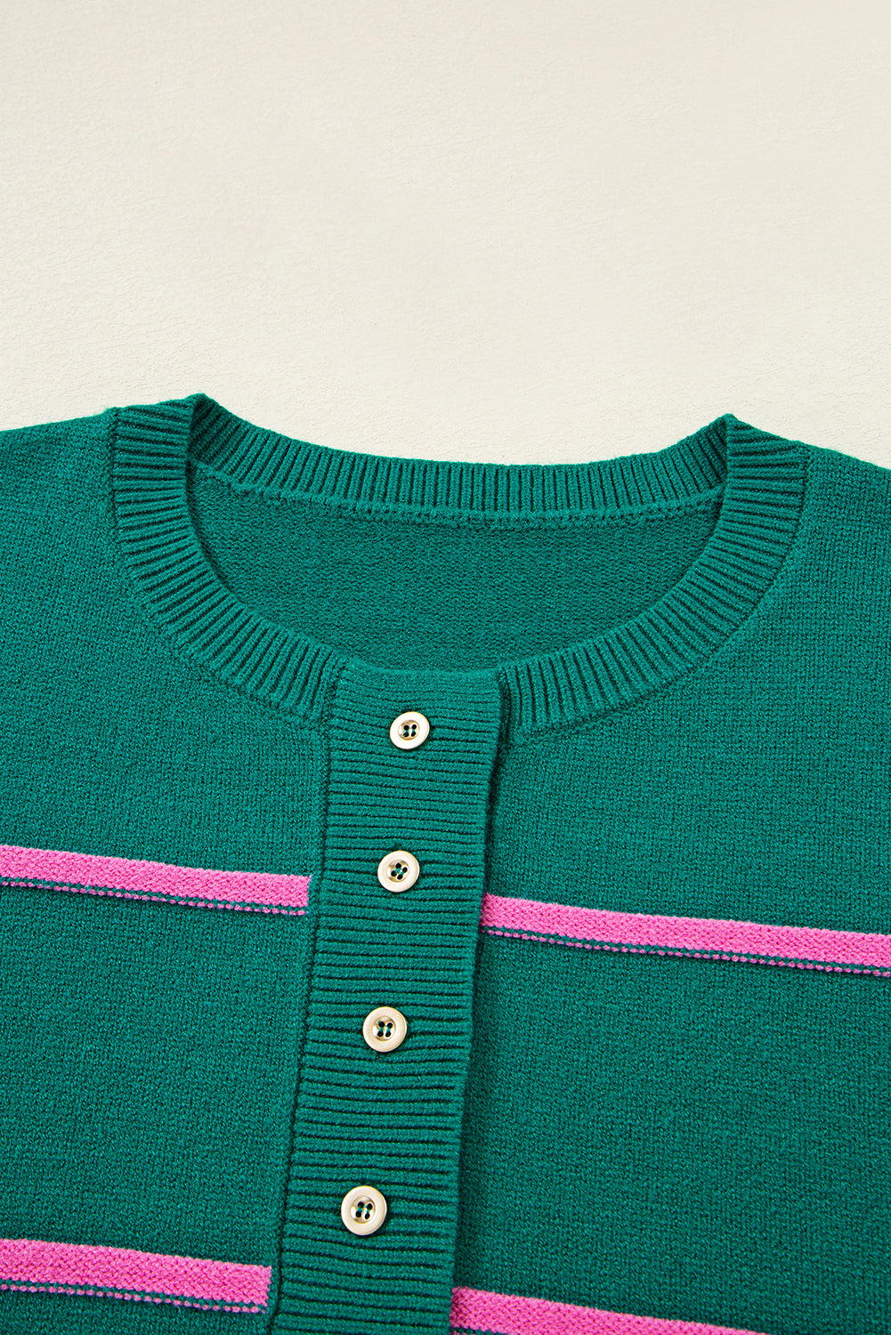 Green Striped Half Button Drop Shoulder Oversized Sweater