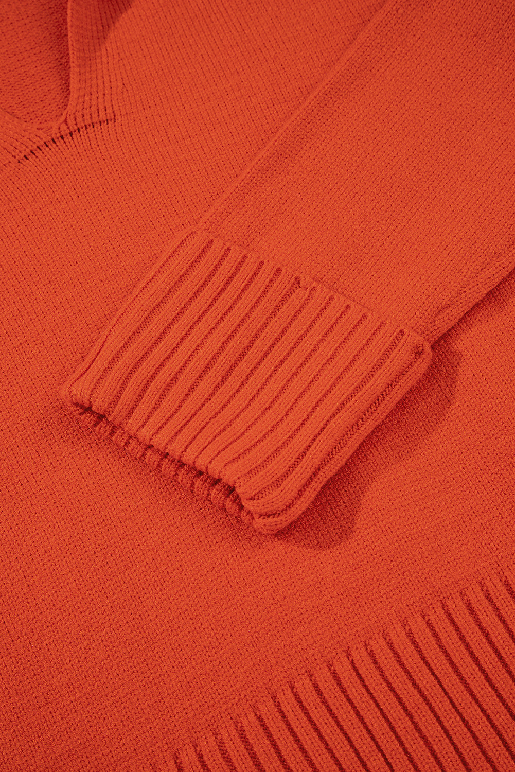 Flamingo Ribbed Edge Collared V Neck Loose Fit Sweater