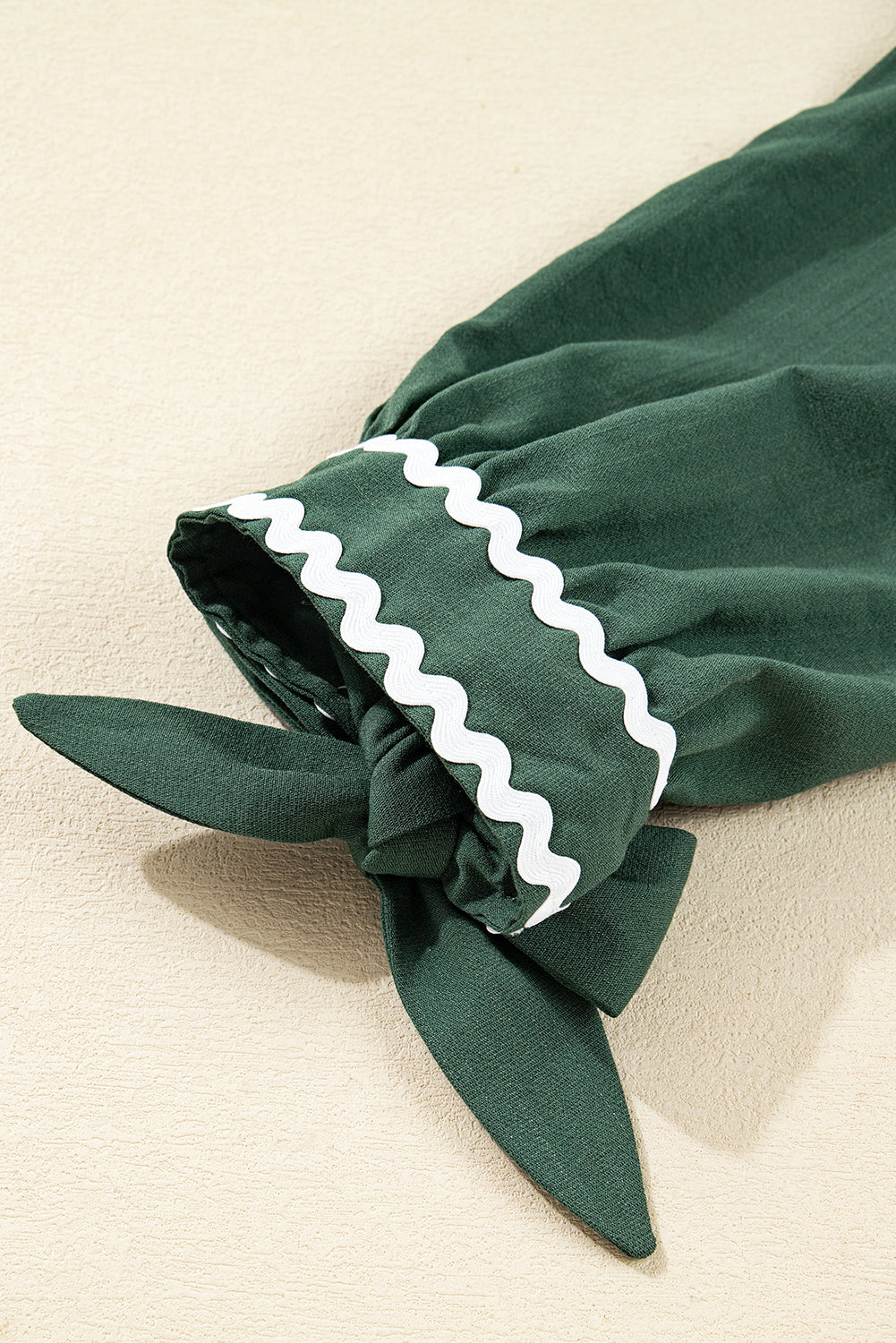 Canton Contrast Ricrac Trim Button V Neck Knotted Bracelet Sleeve Dress