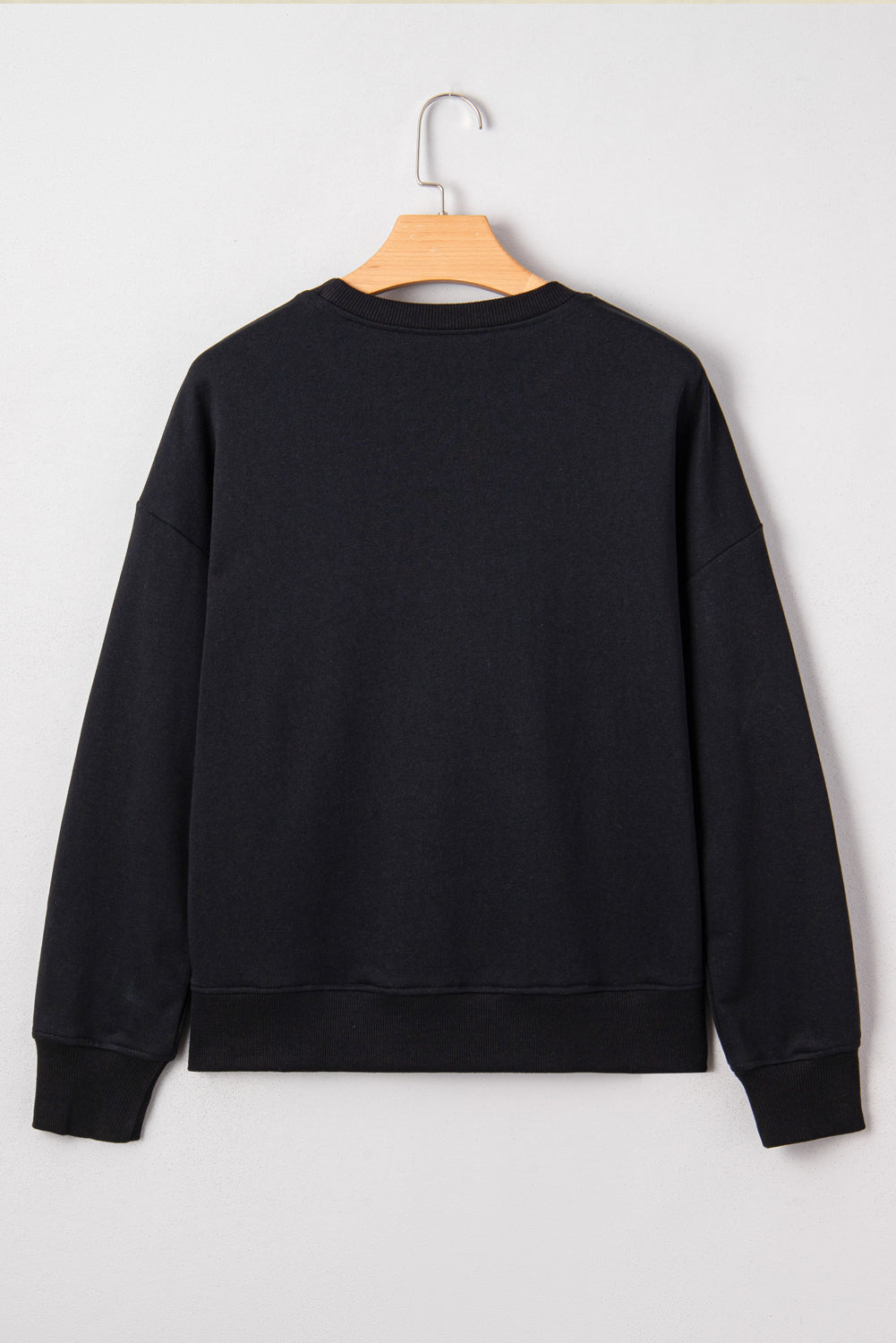 Black Chenille Game Day Letter Patched Drop Shoulder Sweatshirt