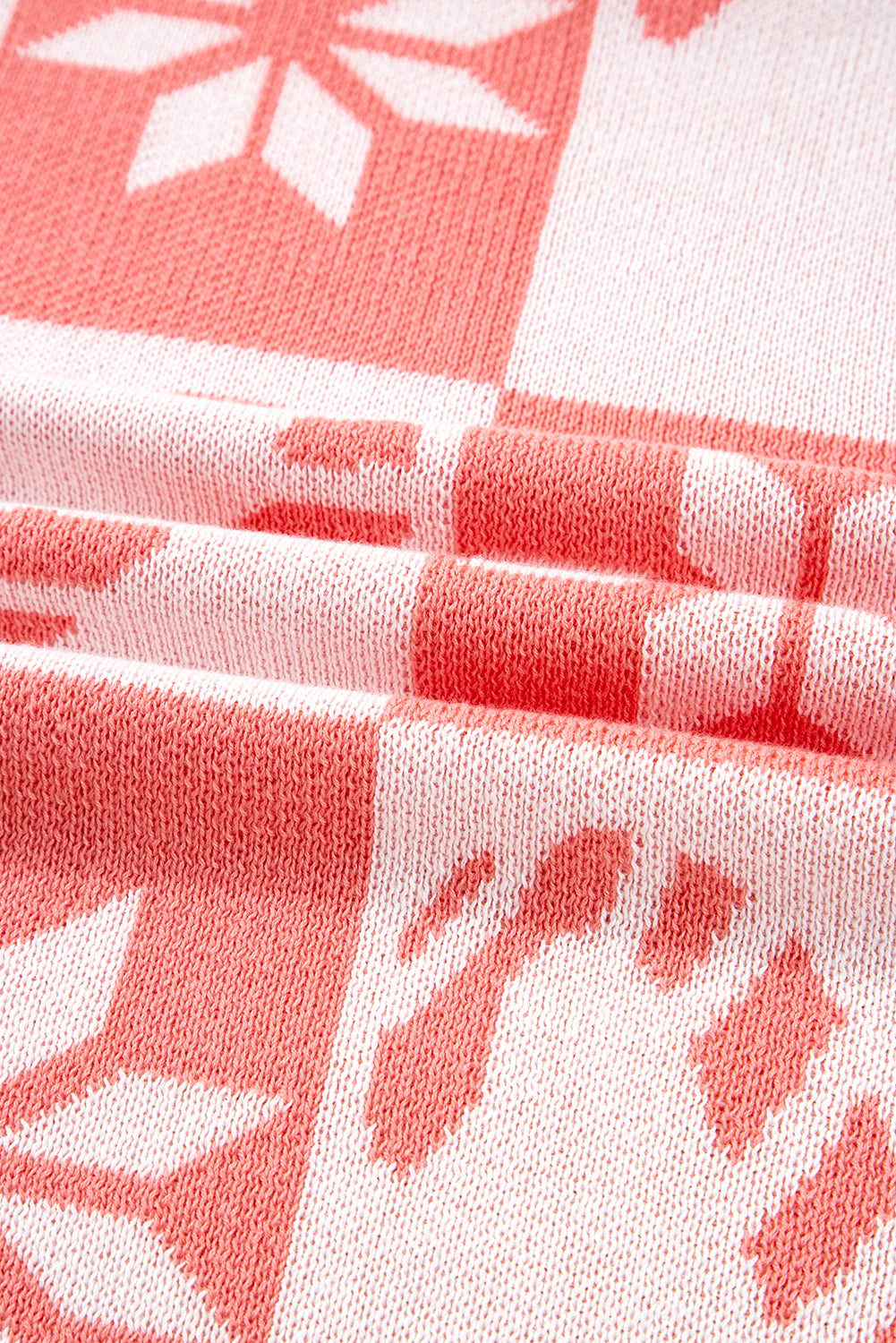 Pink Candycane Snowflake Checker Christmas Holiday Drop Shoulder Tunic Loose Sweater